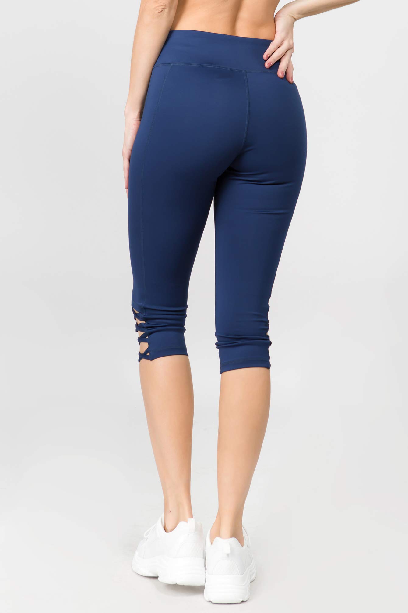 ICONOFLASH Women's High Waist Workout Leggings with Pockets & Lattice Details - Yoga, Running, Gym & Athletic Sport Pants for Active Lifestyles