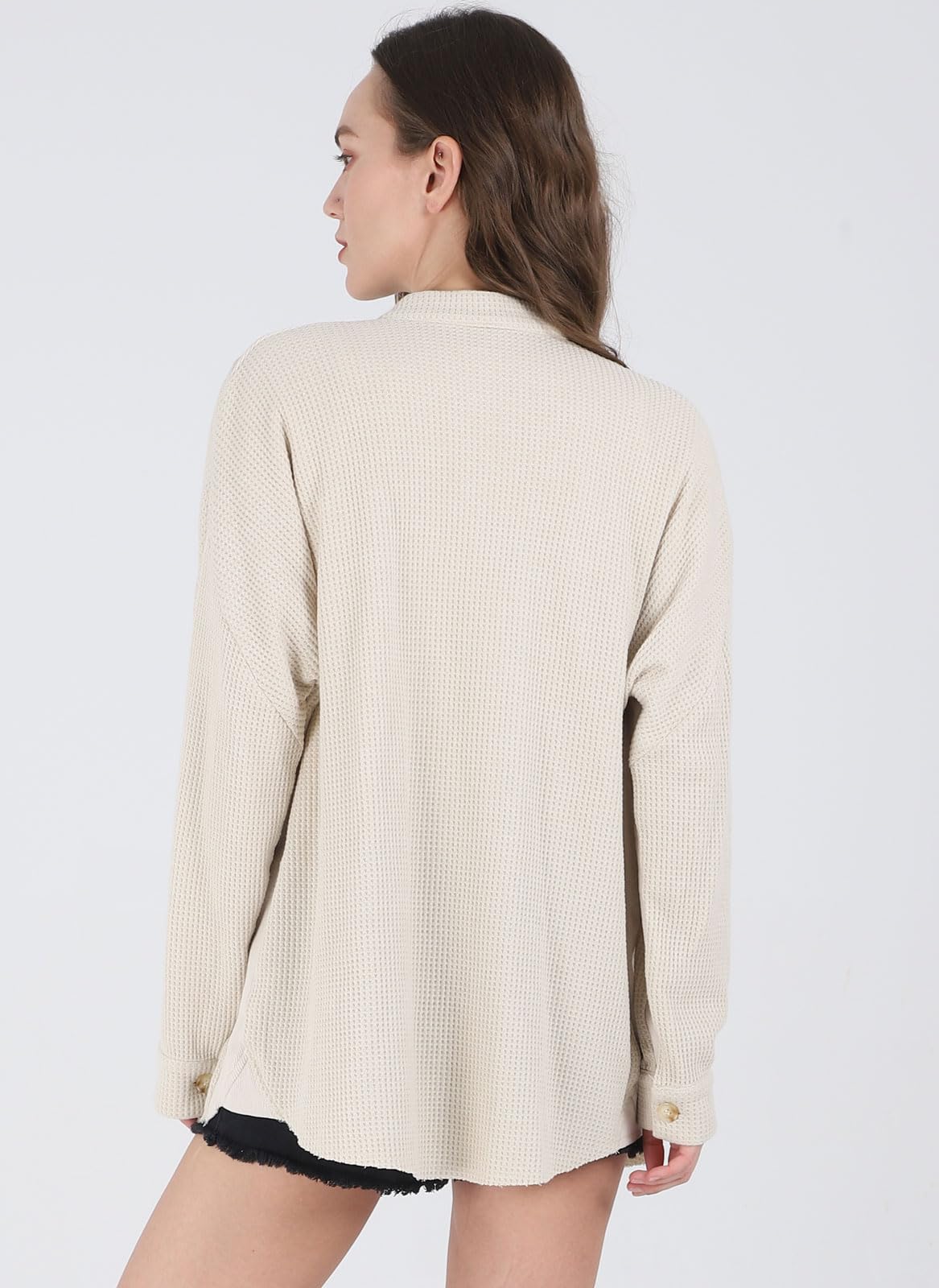 Loveimgs Women's Oversized Waffle Knit Corduroy Shacket - Long Sleeve Button Down Shirt Jacket for Fall | Casual Outfit, Layering Piece & Cozy Outerwear