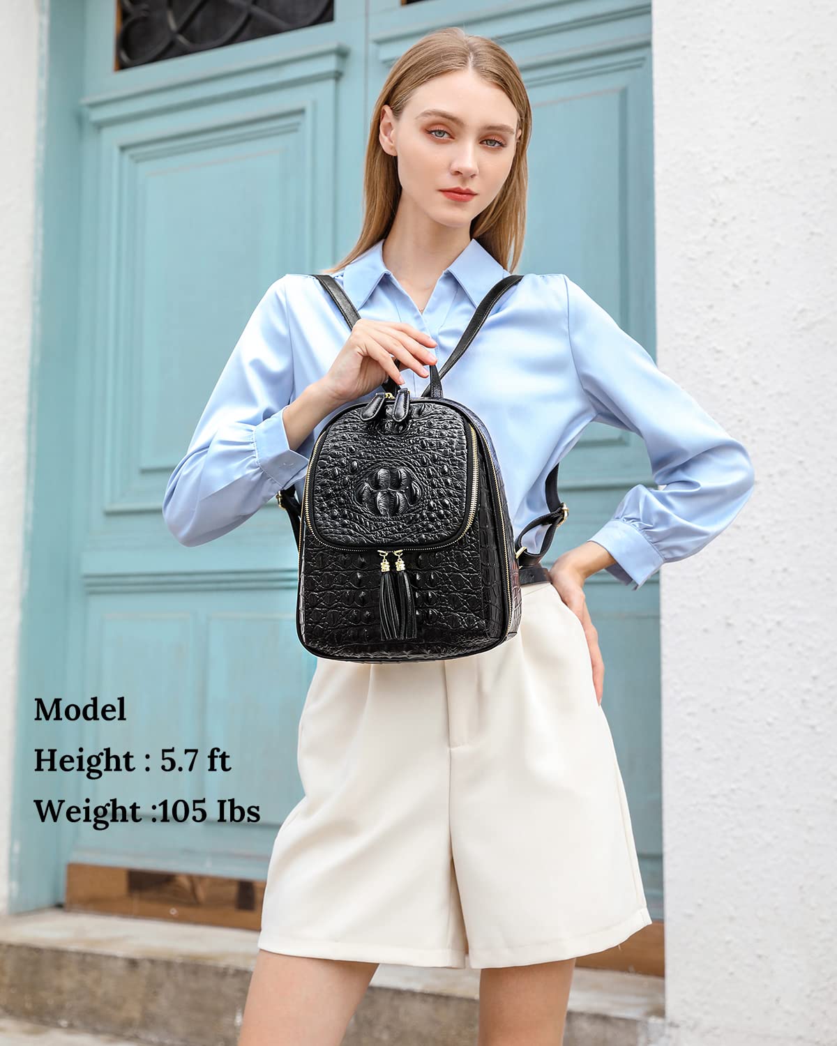Stylish COOLCY Small Crocodile Leather Backpack Purse for Women - Designer Fashion Handbag (Black) | Perfect for Work, Travel & Daily Use