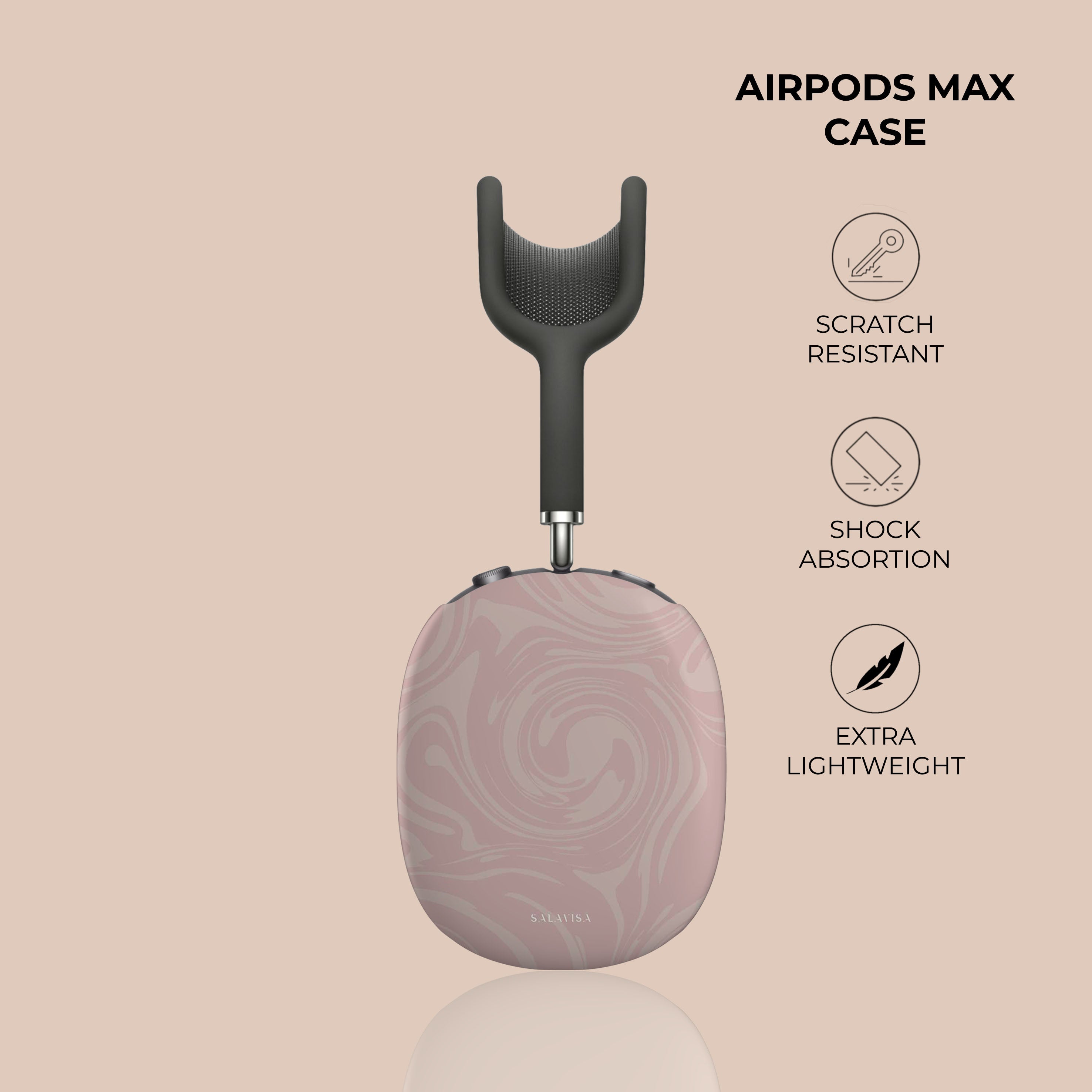 Pink Swirl AirPods Max Protective Case - Soft Silicone Cover with Carabiner Clip for Travel & Gym - Compatible with Apple AirPods Max Headphones (Shockproof & Scratch Resistant)