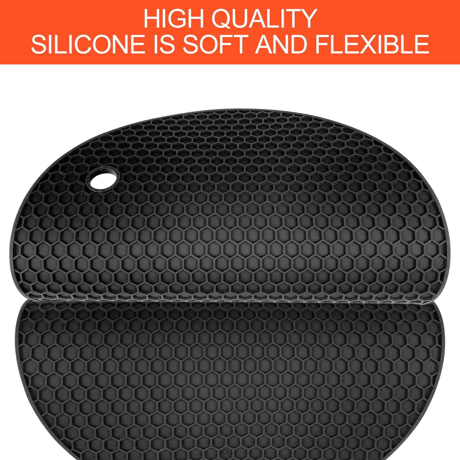Uootach Set of 4 Round Silicone Pot Holders - Non-Slip, Heat Resistant, Waterproof Silicone Trivets for Pots, Pans, Teapots & Bowls (Black) - Perfect for Kitchen Countertops, Dining Tables & Outdoor Picnics