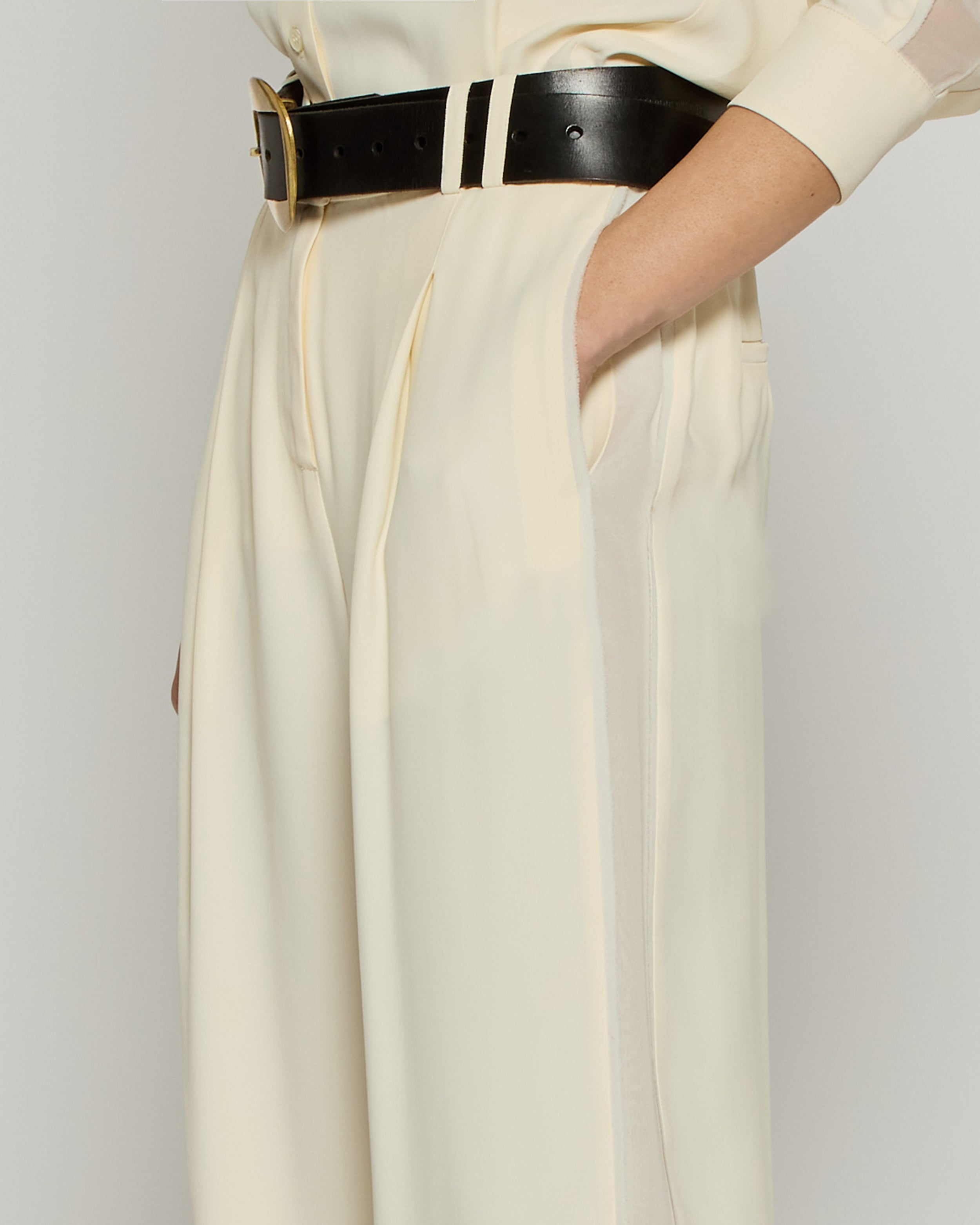 Serena Women's Dress Pants with Georgette Trim - Cream Color | Office Wear, Business Attire & Formal Occasions