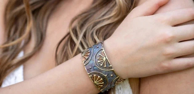 Vintage White Leaves Patina Cuff Bracelet - Boho Chic Handmade Jewelry for Women - Perfect for Casual Wear, Date Nights & Festival Outfits