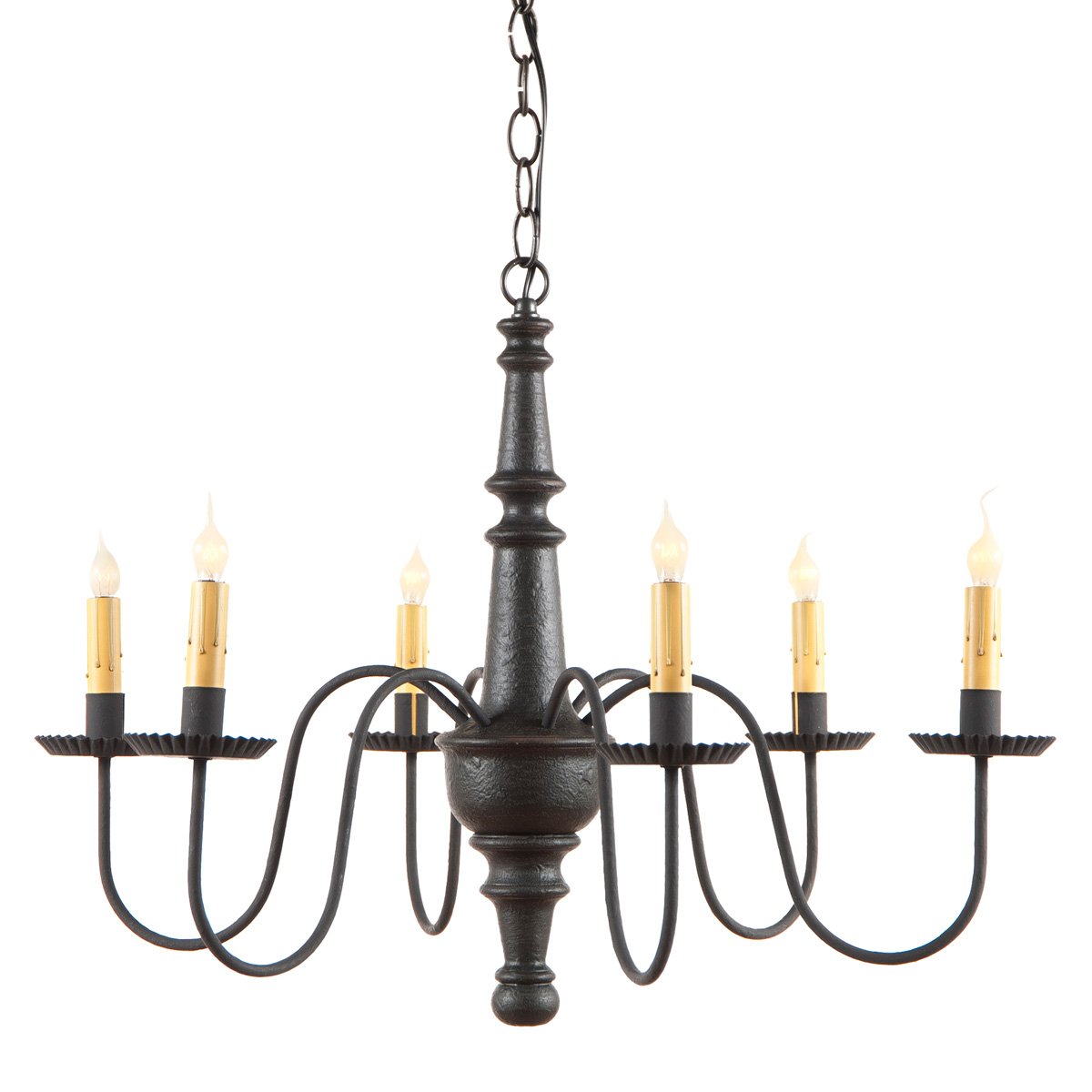 Harrison Black and Red Chandelier by Irvin's Country Tinware - Vintage Farmhouse Lighting for Dining Room & Bedroom Decor