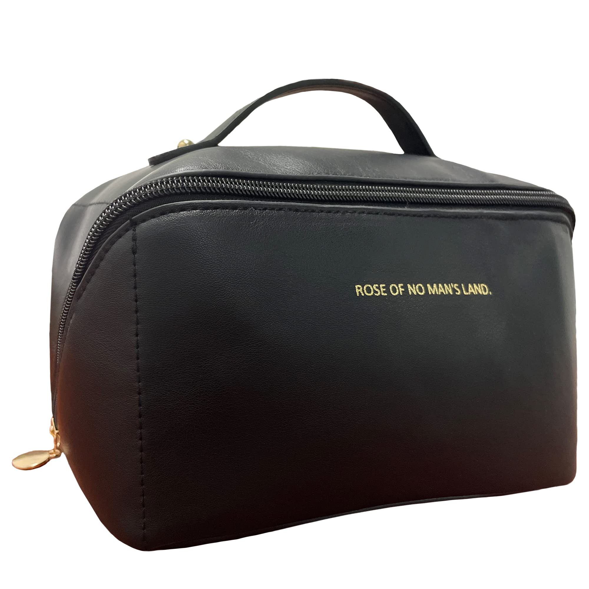 Large-Capacity Waterproof Leather Makeup Bag for Travel - Portable Cosmetic Organizer with Dividers & Handle (Black) - Perfect for Vacation, Gym & Daily Use