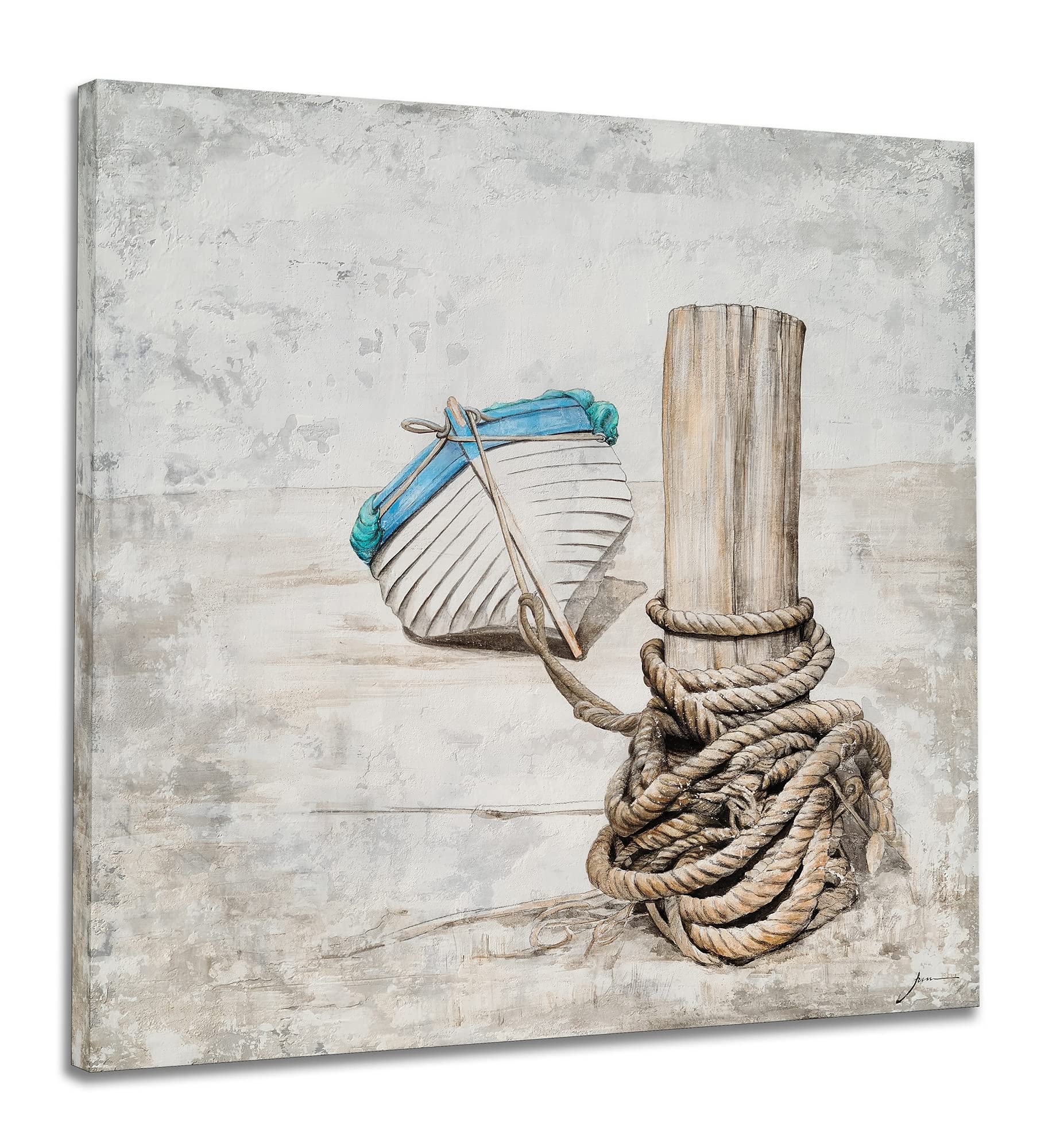 YHSKY ARTS Hand-Painted Nautical Canvas Wall Art - Vintage Boat Paintings with Textured Finish, Modern Coastal Decor for Farmhouse, Living Room, Bedroom & Bathroom | Perfect for Beach House & Seaside Home Styling