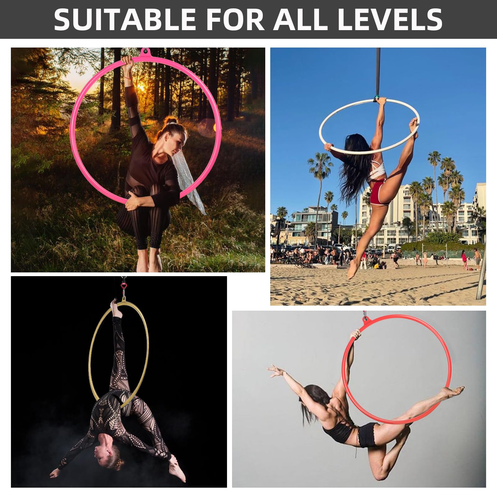 Professional Aerial Hoop Set - Complete Circus Fitness Lyra Kit with Rigging Hardware | Acrobatic Training Equipment for Home Gym, Yoga & Dance | Perfect for Indoor Fitness, Aerial Arts Practice & Performance Training