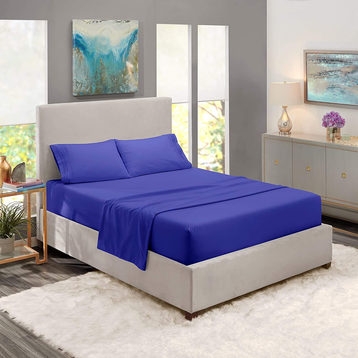 4Pcs 800 Thread Count 100% Soft Cotton King Size Bed Sheet Set with Deep Pocket (Fits Mattress Up to 16