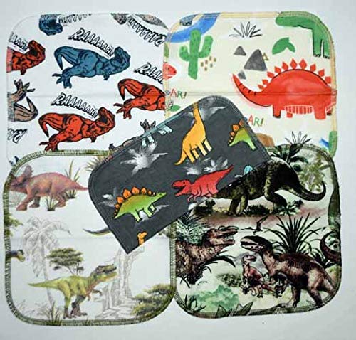 Dinosaur Printed 1-Ply Flannel Baby Wipes 8x8 Inches | Soft & Absorbent | Made in USA | Perfect for Diaper Changes, Nursery Care & Toddler Cleanup