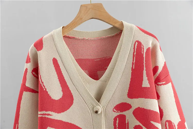 Stylish Autumn Women's 3-Piece Cardigan Tracksuit Set with Knitted Pocket & Letter Design - Cozy Sweater Outfit with Harem Pants for Fall Fashion | Perfect for Casual Wear, Office Outfits & Weekend Relaxation