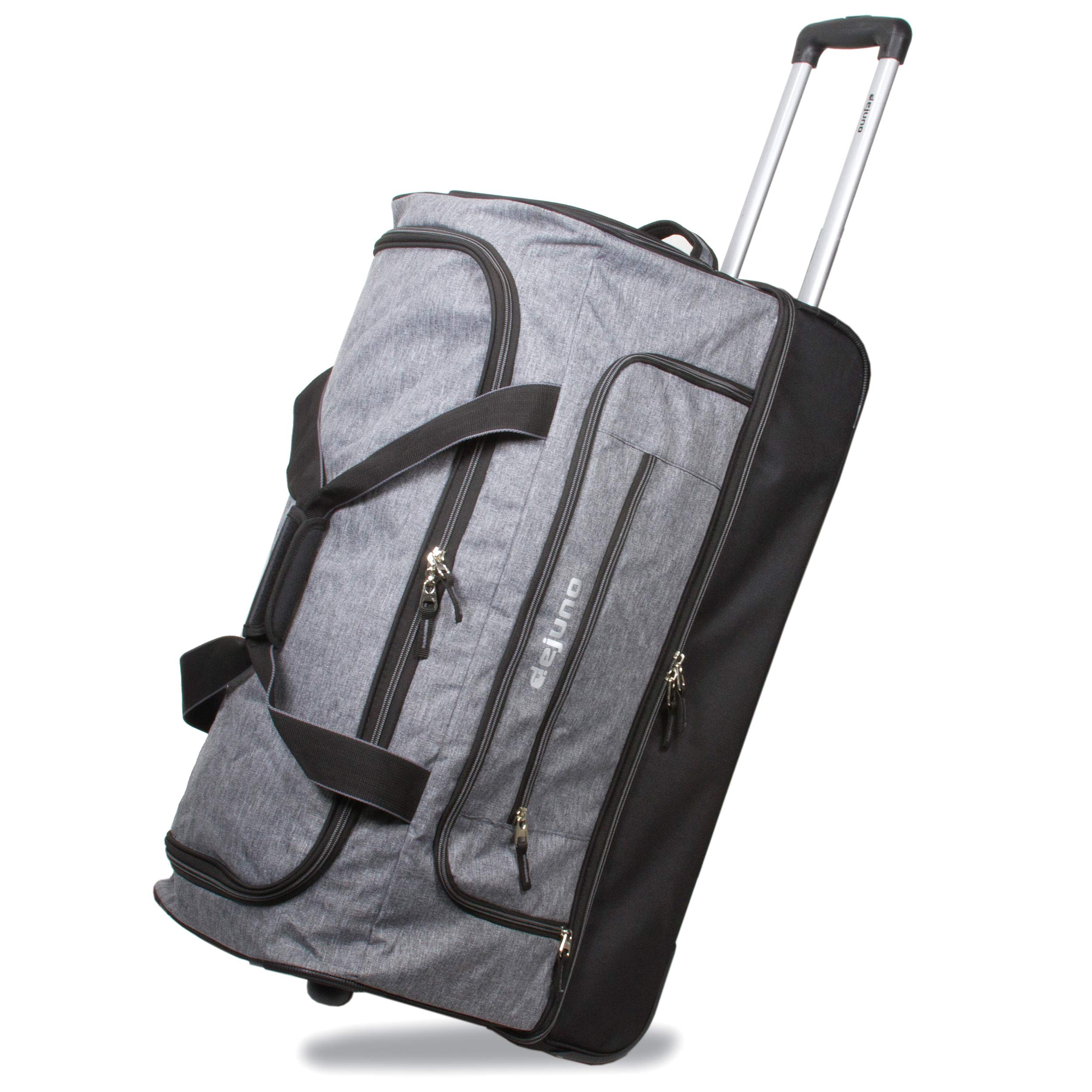 Dejuno Lightweight Denim Rolling Duffel Bag with Drop Bottom - Travel Luggage for Weekend Getaways, Gym, and Business Trips