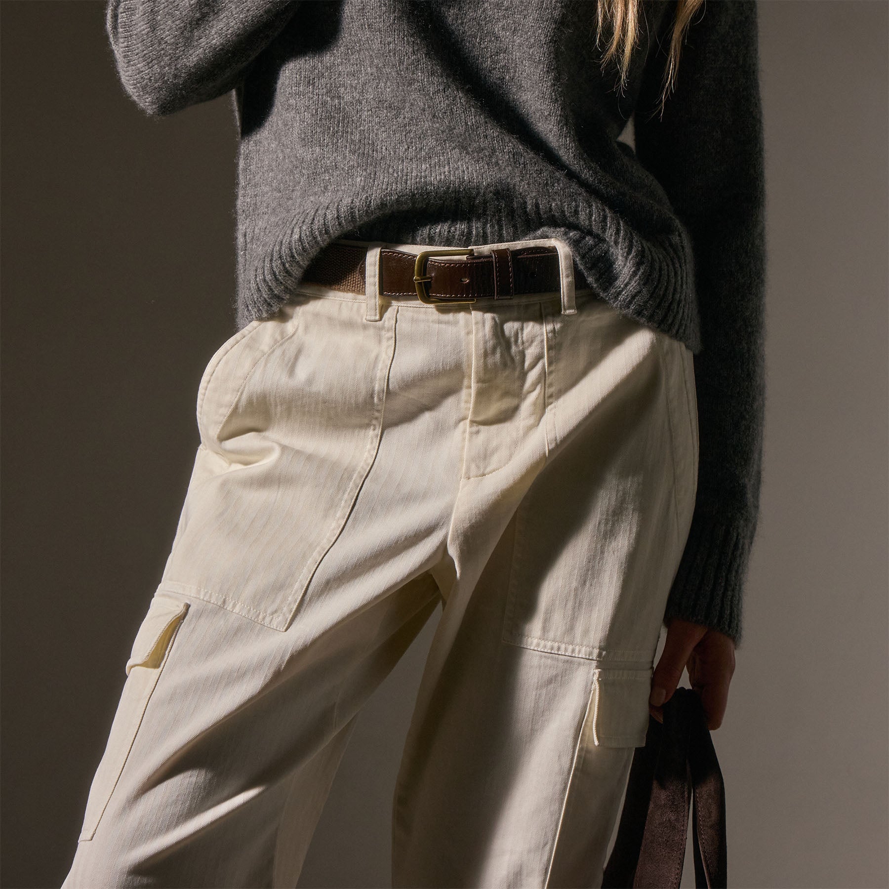 Herringbone Utility Pants for Men - Comfortable Ivory Pigment Workwear | Perfect for Outdoor Jobs, Hiking & Casual Wear
