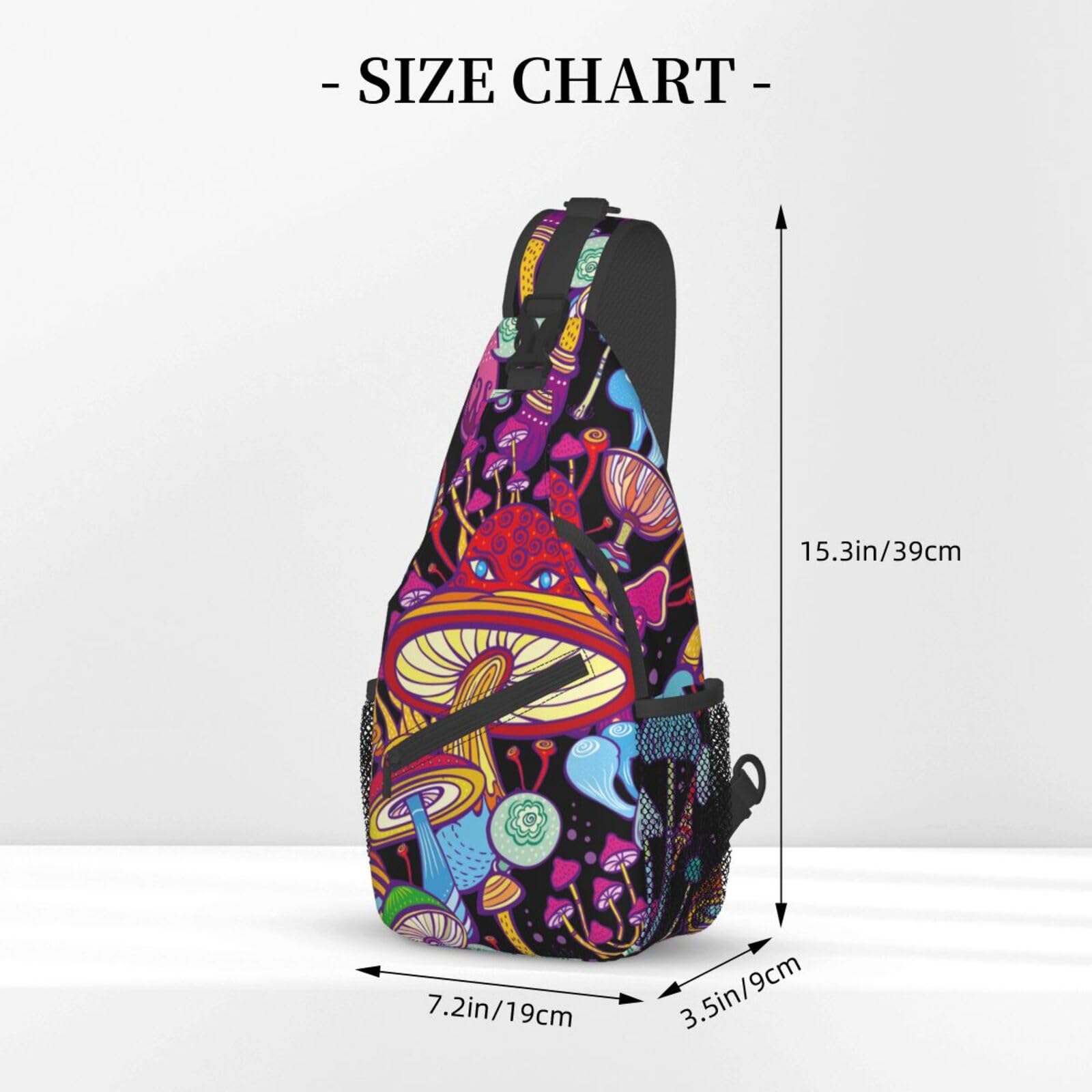 VOOHDDY Hippie Mushroom Sling Bag for Women & Men - Waterproof Crossbody Shoulder Chest Bag for Travel, Hiking, Sports & Casual Use - Lightweight Daypack for Outdoor Adventures, Festivals & Daily Commute