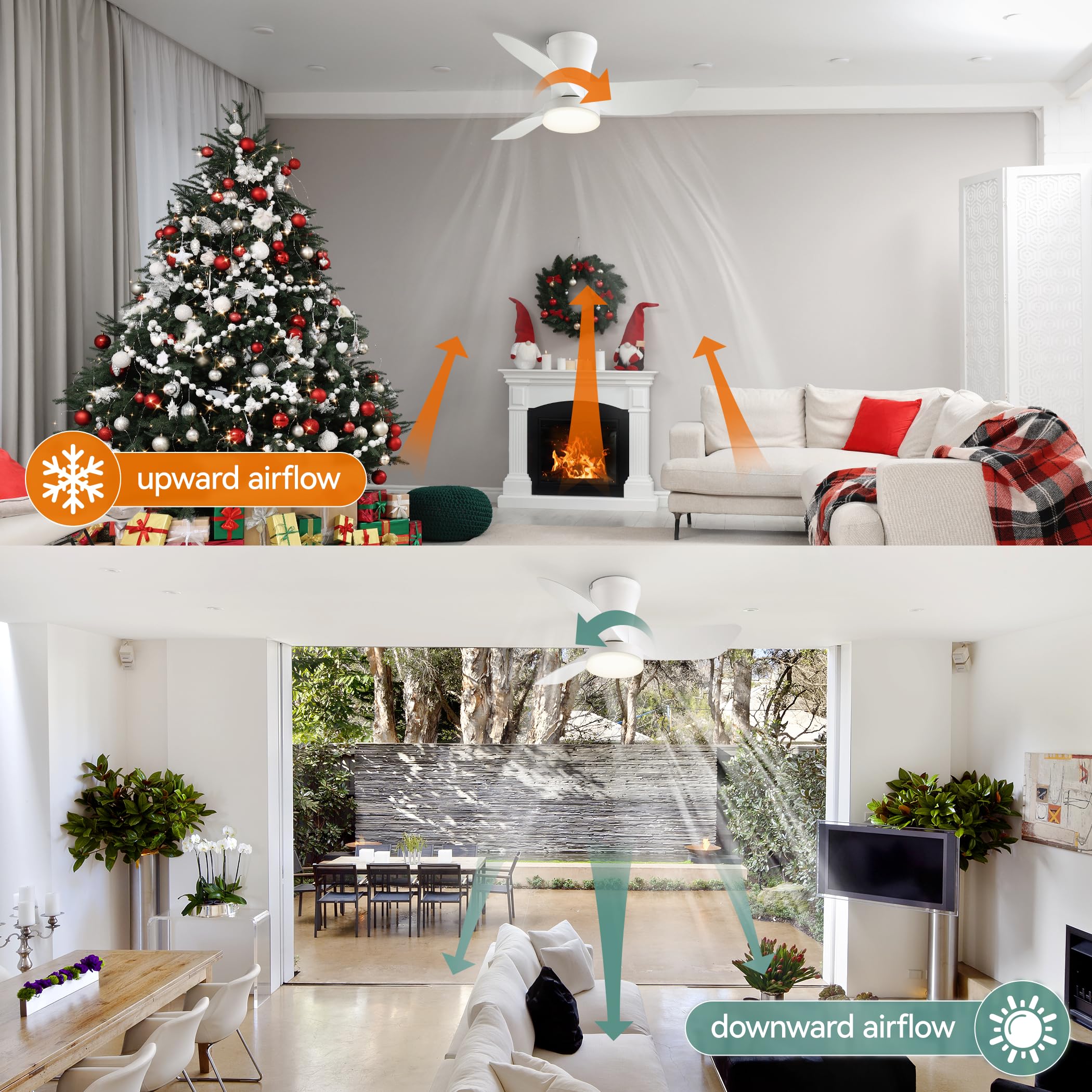 SUNMORY 30 Inch Low Profile Ceiling Fan with Light and Remote Control - Modern Flush Mount Ceiling Fan for Bedroom, Kitchen, Dining Room, Patio - 6 Speed Settings, Dimmable LED Light, White - Perfect for Home Cooling and Stylish Interior Decor