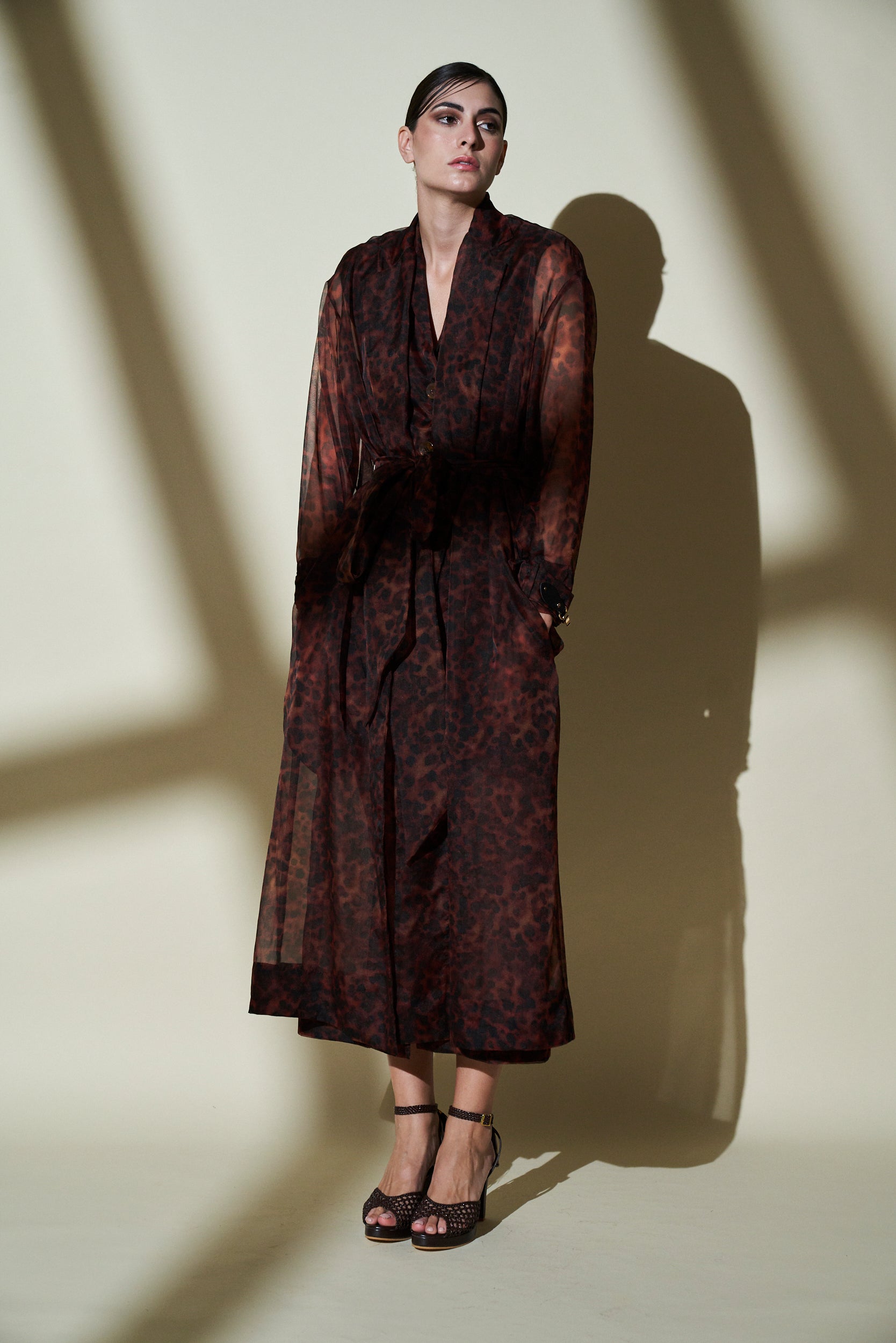 Bhumi Pednekar Stone Print Jacket & Dress Set with Belt - Stylish Women's Outerwear for Casual Outings & Evening Events