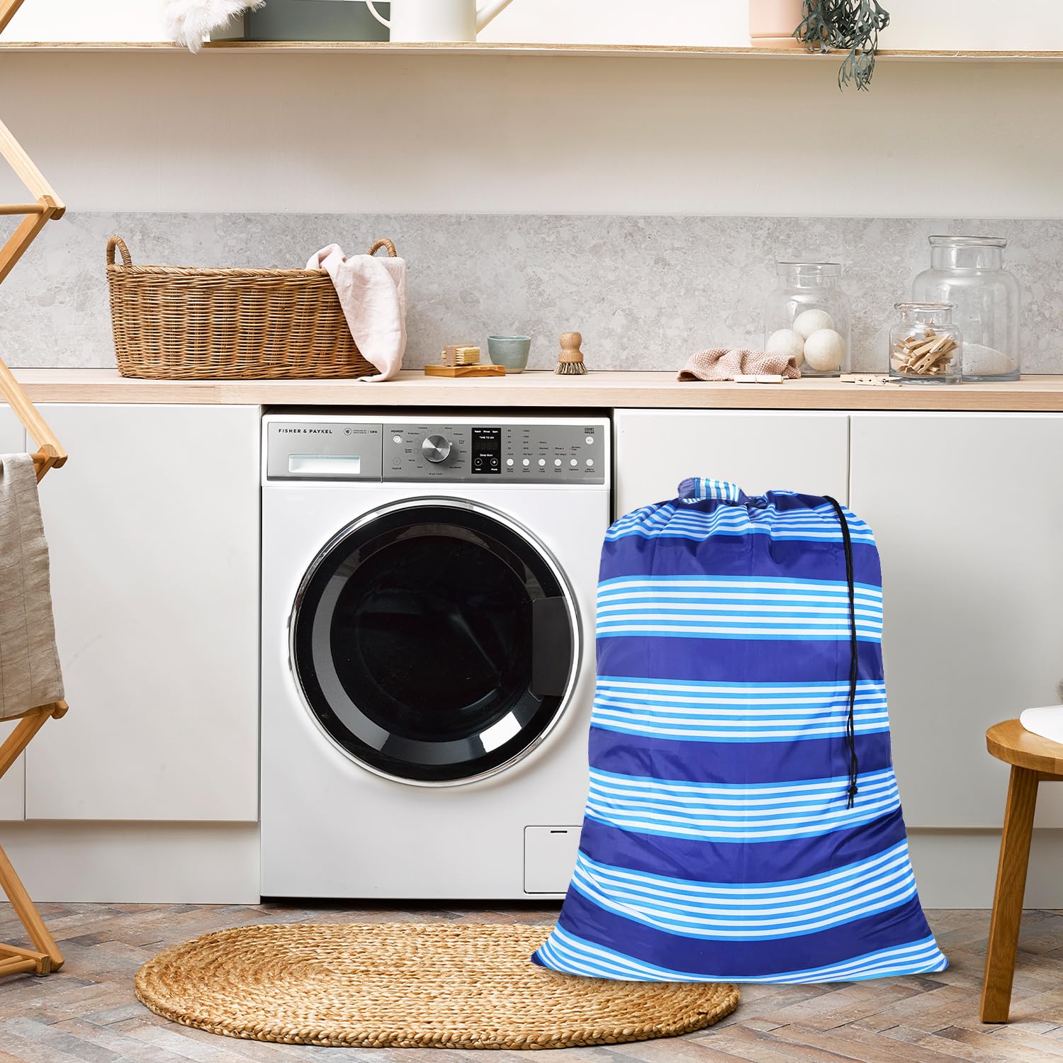 Extra Large Heavy Duty Laundry Bag with Handles & Drawstring Closure - 2 Pack Blue - Durable Wash Bags for Laundry Room, College Dorm, Travel & Outdoor Camping - Space Saving Storage Solution for Clothes, Blankets & Sports Gear