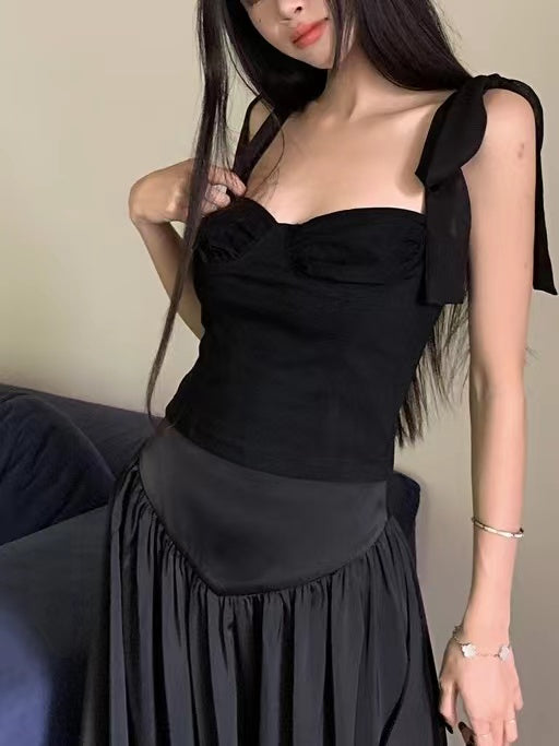 Lovevop Elegant Silk Lace-Up Camisole & A-Line Skirt 2-Piece Set for Women | Formal Dinner, Cocktail Party, Wedding Guest Outfit
