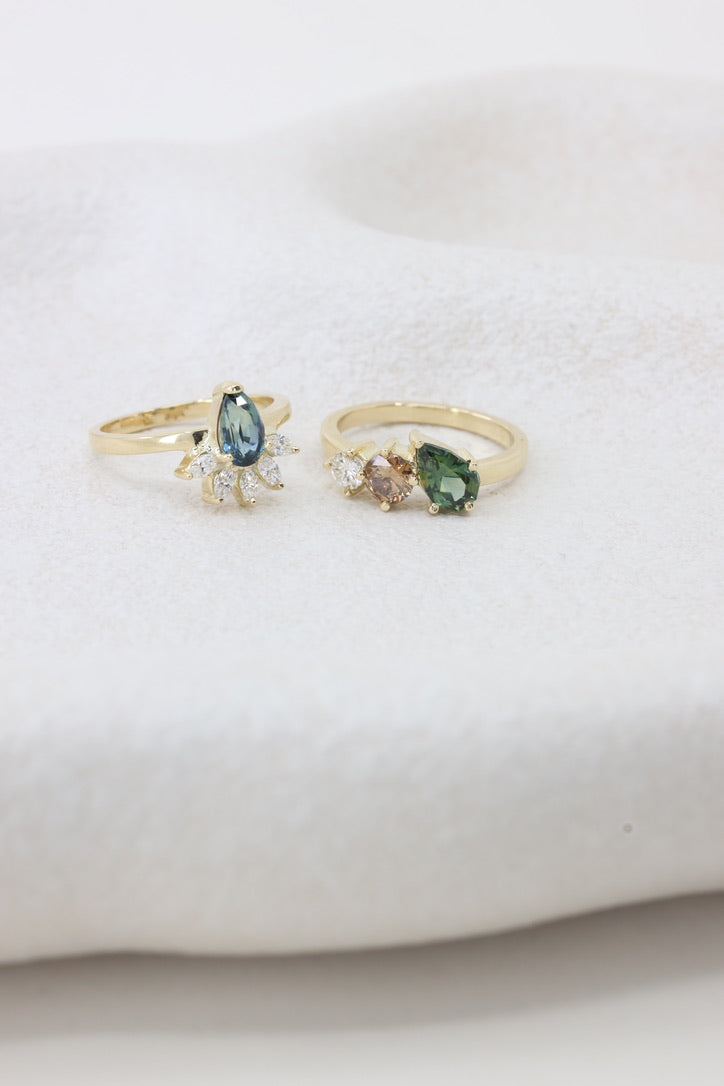 14K Yellow Gold Ethereal Sapphire & Marquise Diamond Wedding Band Ring for Women - Perfect for Engagement, Anniversary & Bridal Jewelry Gifts