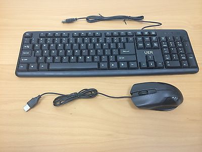 Brand New UER® USB Keyboard and Mouse Combo - Wired Ergonomic Keyboard & Mouse Set for PC/Laptop (Black) - Perfect for Office, Gaming & Home Use