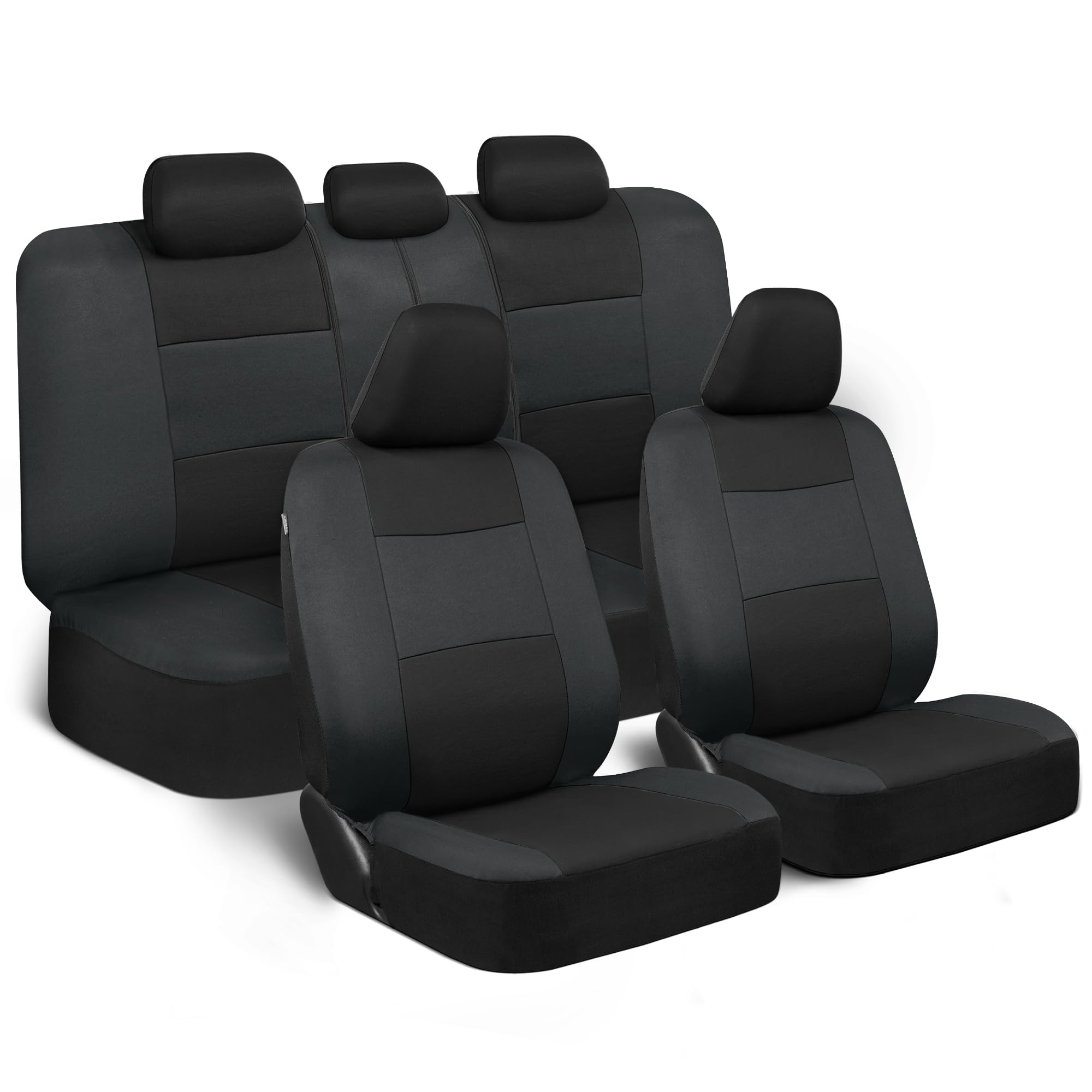 BDK PolyPro Full Set Car Seat Covers - Reverse Charcoal | Front & Rear Split Bench Seat Protectors for Cars, Trucks, Vans & SUVs | Easy Installation | Durable Auto Accessories | Perfect for Daily Commute, Road Trips & Family Travel