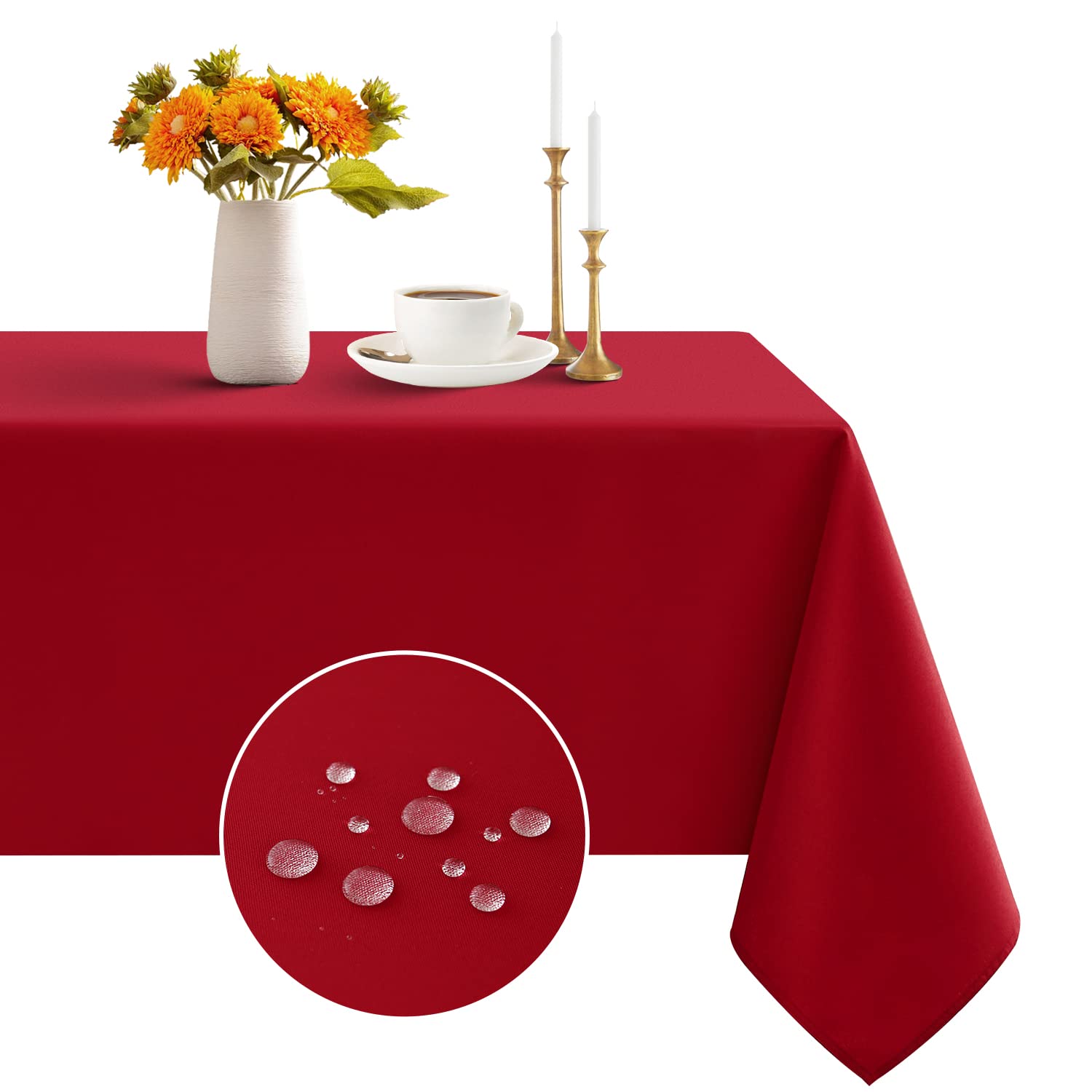 Romanstile Christmas Rectangle Tablecloth - Waterproof & Wrinkle-Resistant Washable Polyester Square Table Cover for Kitchen, Dining, Party, Wedding - Indoor & Outdoor Holiday Decor (54x54 Inches, Red) - Perfect for Christmas Dinner, Festive Gatherings & Seasonal Home Decor