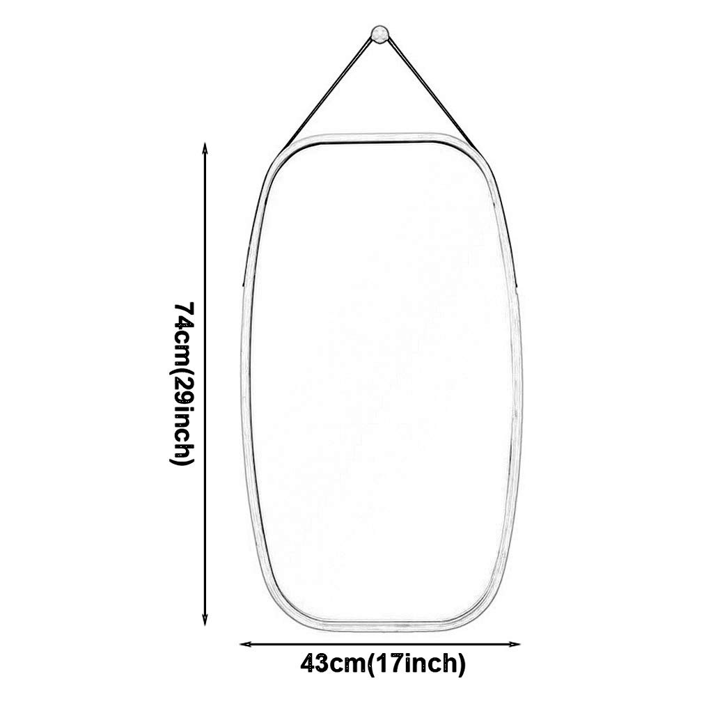Full Length Wall Mirror with Adjustable Faux Leather Strap & Bamboo Frame - Bathroom Vanity Mirror for Makeup, Dressing Room Decor, Bedroom Hanging Mirror