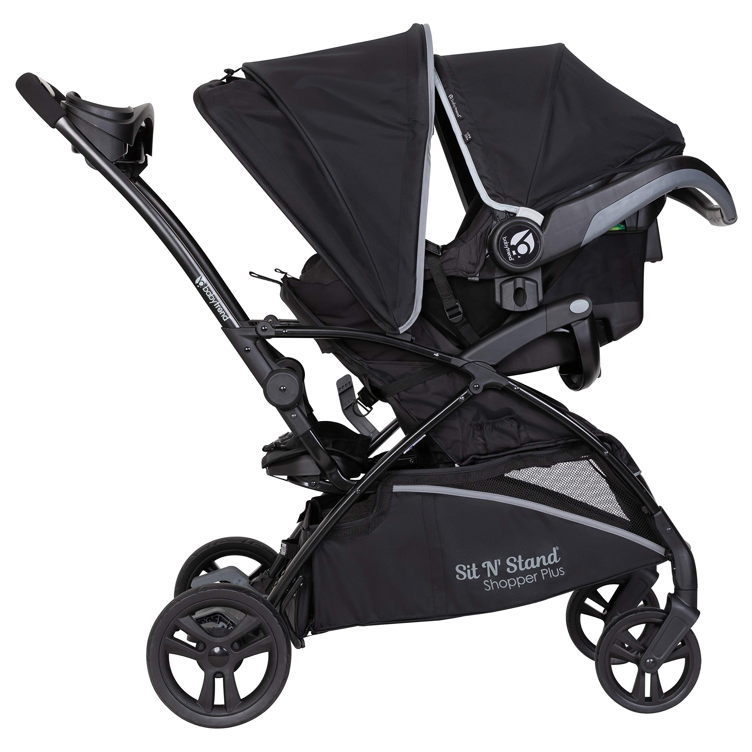 Baby Trend Sit N’ Stand® 5-in-1 Shopper Plus Stroller - Lightweight Convertible Double Stroller with Adjustable Canopy, Kona Black | Perfect for Twins, Siblings & Shopping Trips