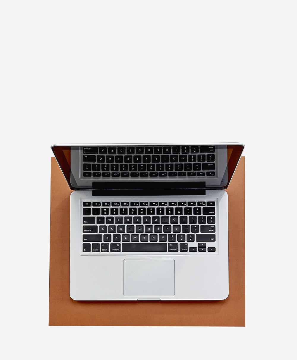 Premium Italian Leather Desk Mat in Tan & Navy - Non-Slip Office Desk Protector for Writing, Typing & Mouse Use