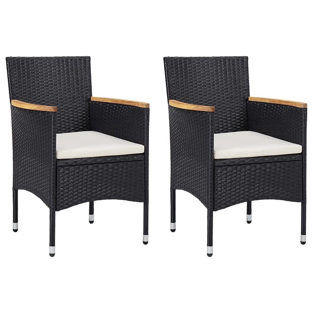 Space-Saving 3-Piece Black Rattan Patio Dining Set with Cushioned Chairs & Glass Table - Fast Shipping | Perfect for Small Gardens, Balconies & Outdoor Entertaining