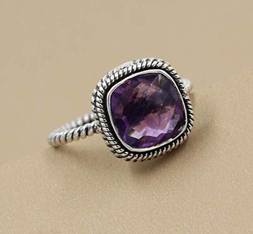 925 Sterling Silver Amethyst Solitaire Ring - Handmade Gemstone Oxidized Silver Jewelry for Women, Elegant Anniversary Gift for Her, Perfect for Weddings, Engagements & Special Occasions