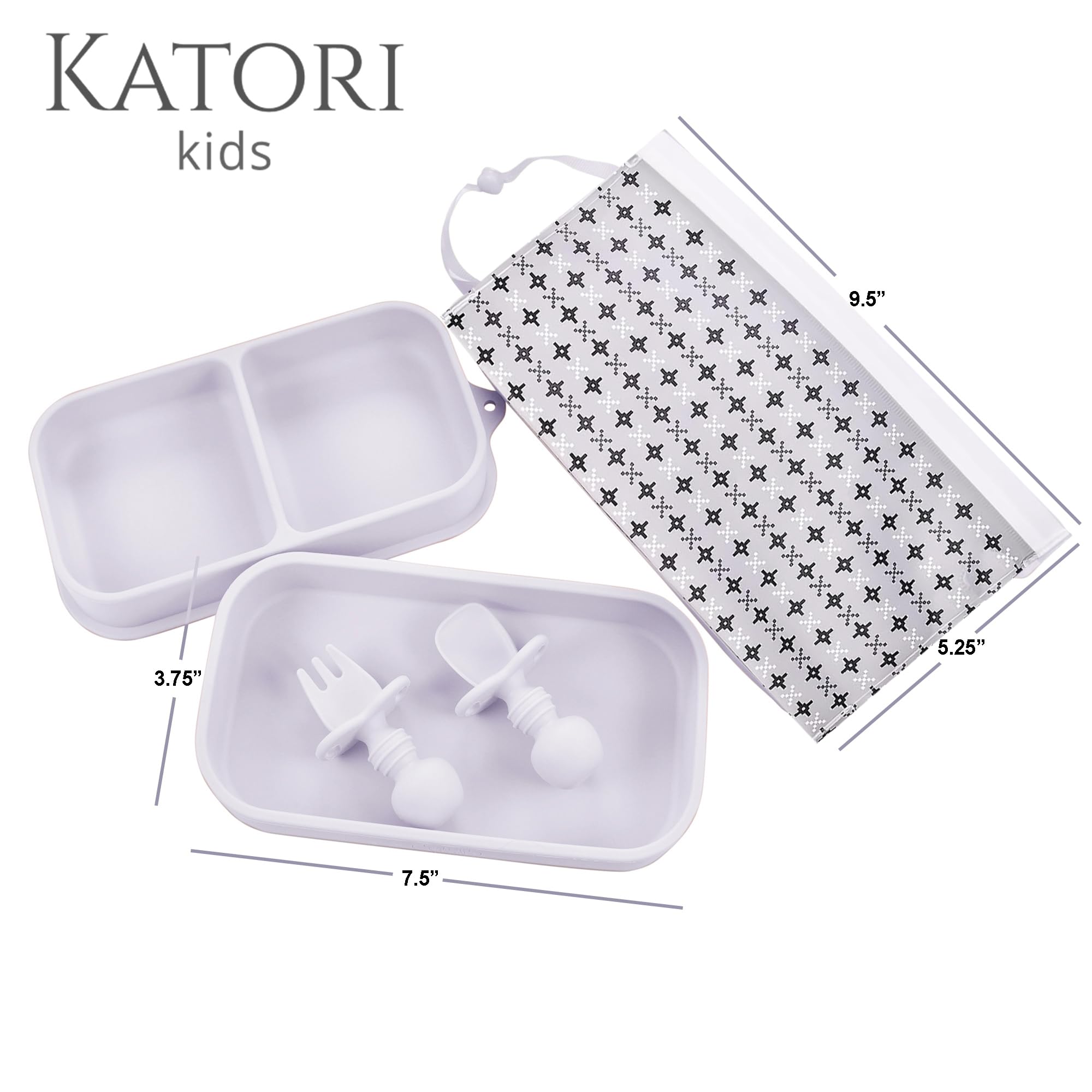 KATORI KIDS 5-Piece Suction Plate Baby Travel Feeding Set with Non-Slip Silicone Bowl, Toddler Plate & Storage Bag | BPA-Free Dishwasher Safe Baby Essentials | Perfect for Airplane, Car Trips & Restaurant Dining