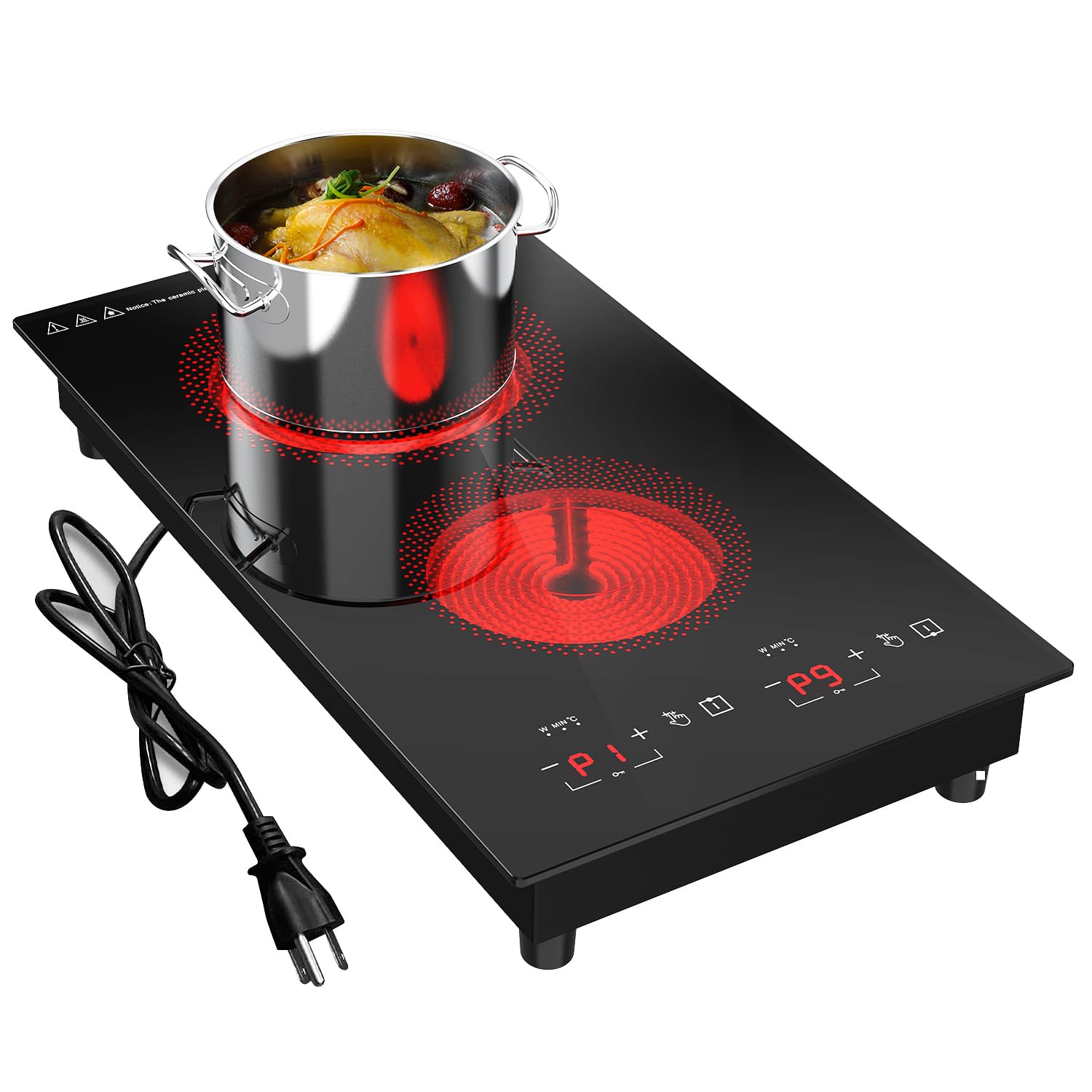 3000W Electric Cooktop with 2 Infrared Burners - 12
