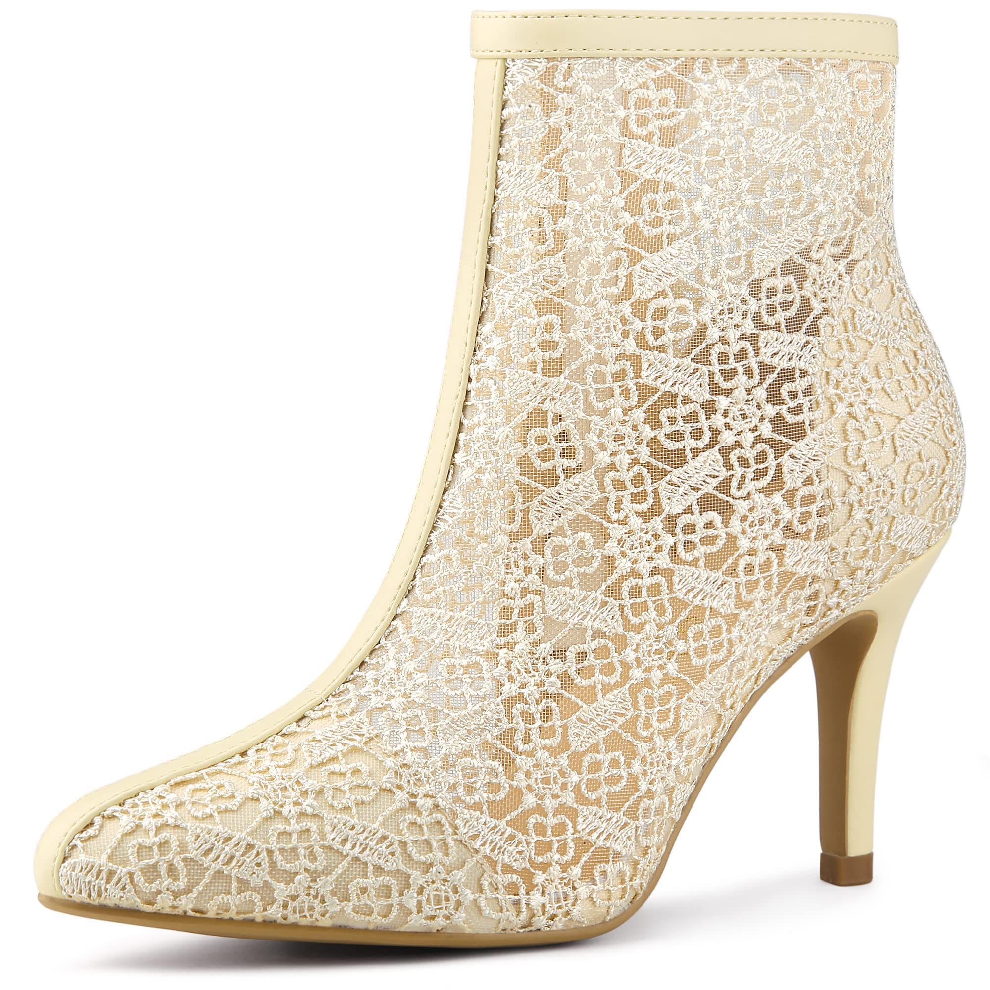 Allegra K Women's Floral Embroidered Stiletto Heel Lace Ankle Boots - Elegant Pointed Toe Shoes for Party, Wedding & Evening Occasions