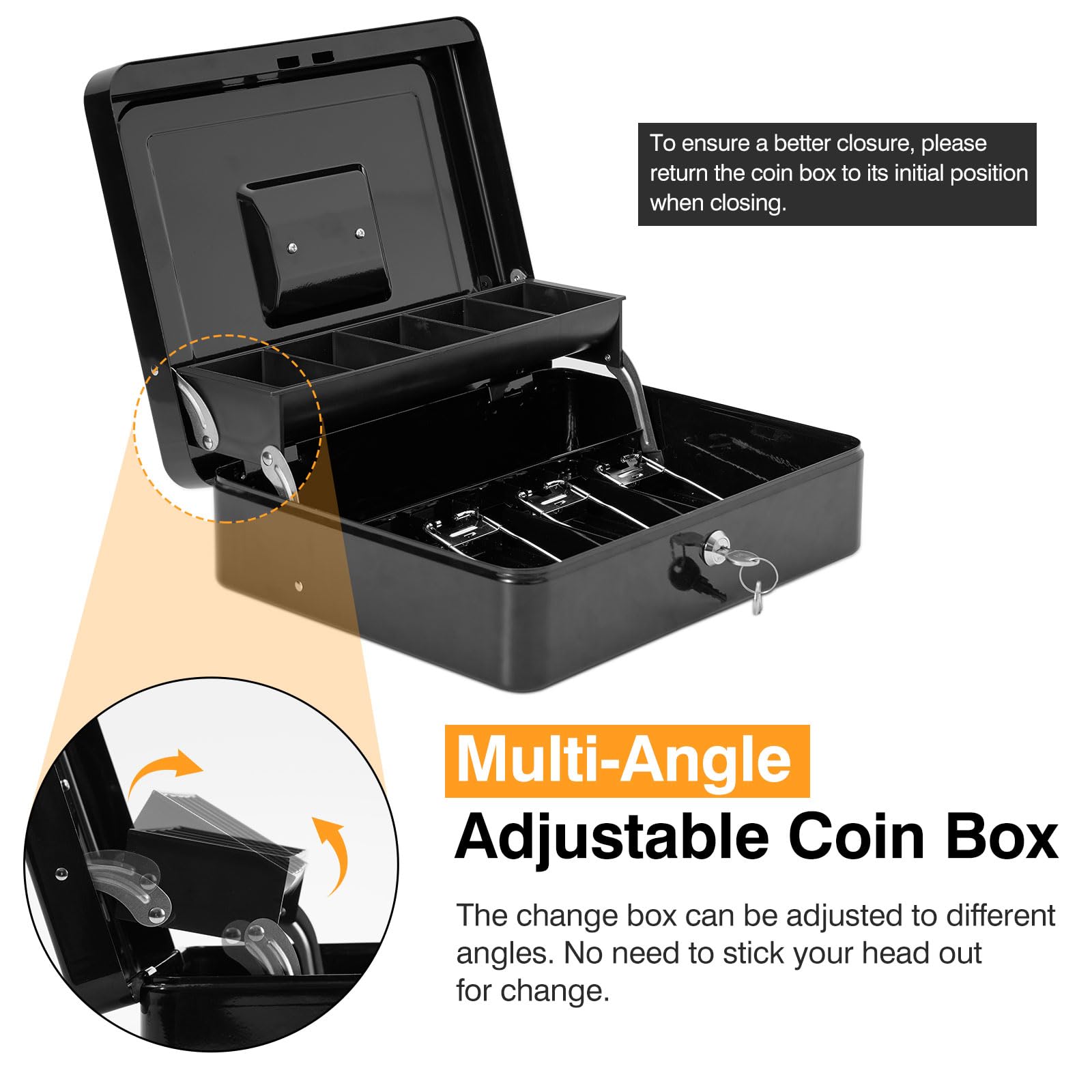 Secure Locking Metal Cash Box with Key & Carry Bag - 4 Bill & 5 Coin Slots, Money Tray, Durable Cantilever Design - Ideal for Home, Office, Retail Stores & Small Business Cash Management