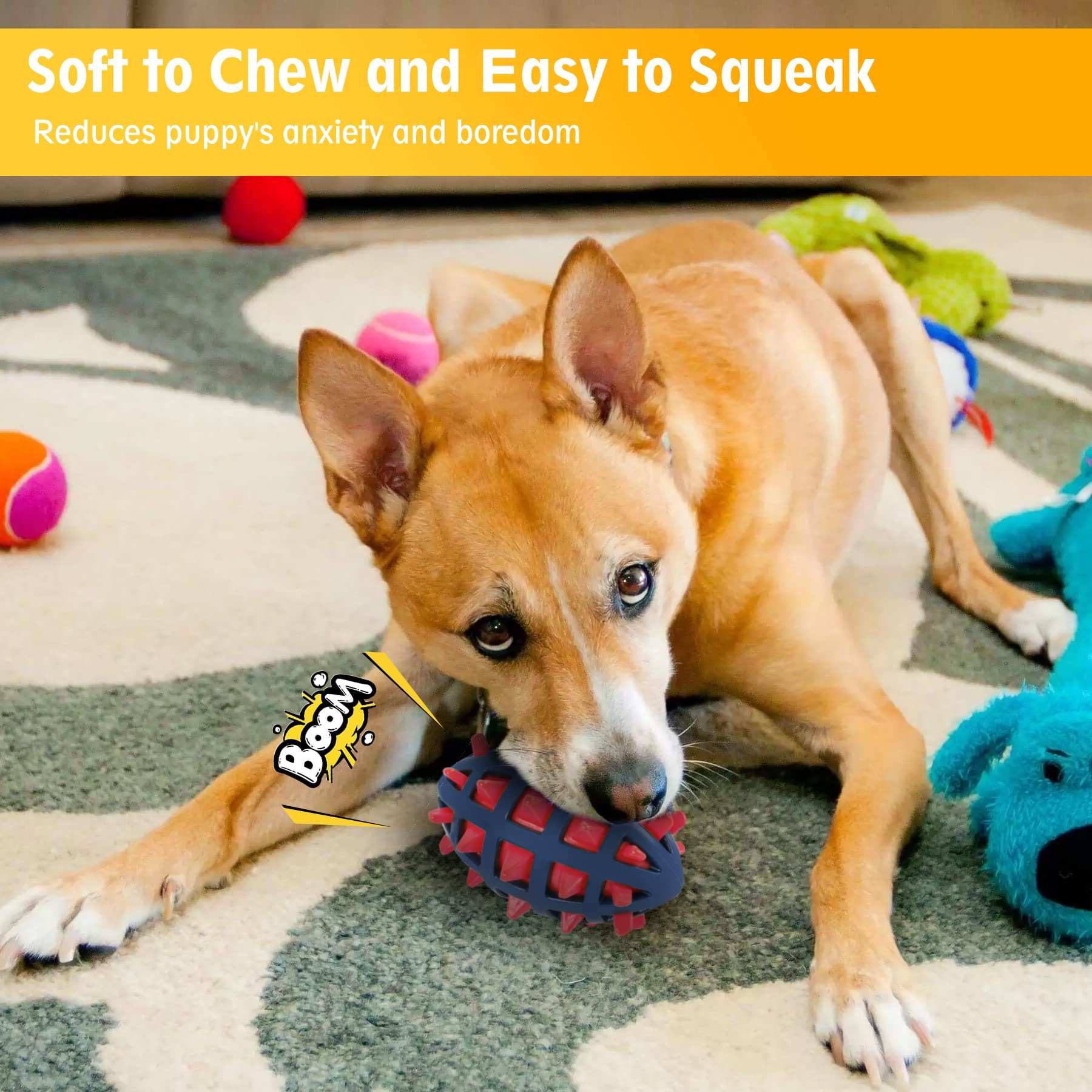Durable Spiky Dog Toy Ball with Squeaker - Floating Chew & Fetch Toy for Interactive Play - Perfect for Indoor/Outdoor Training & Water Fun (Red)