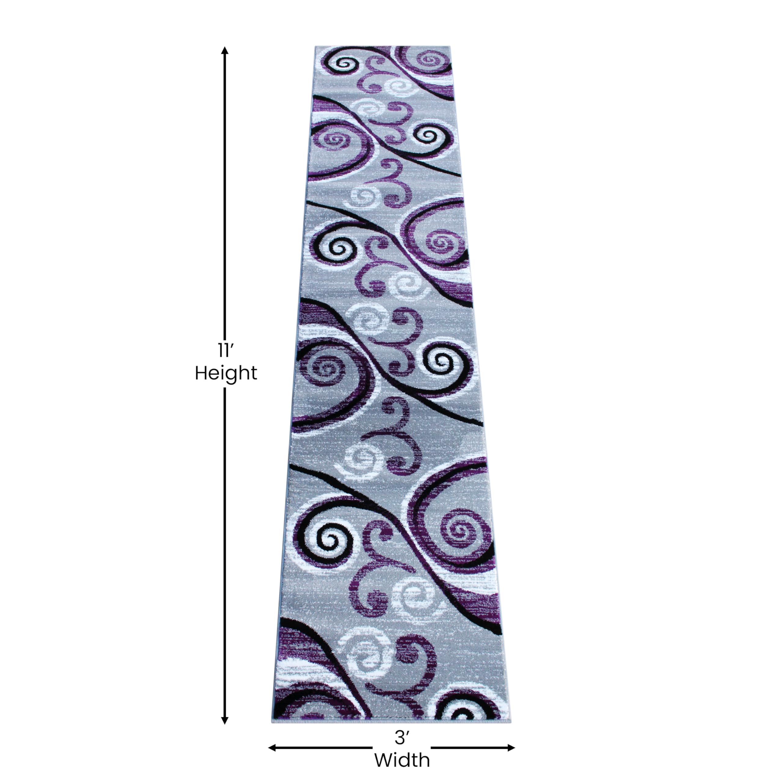 EMMA + OLIVER Helix Olefin Accent Rug - Scraped Look Swirl Pattern - 2x11 Feet - Plush Pile Facing - Easy to Clean - Jute Backing - Moisture & Stain Resistant - Perfect for Living Room, Bedroom or Office Decor