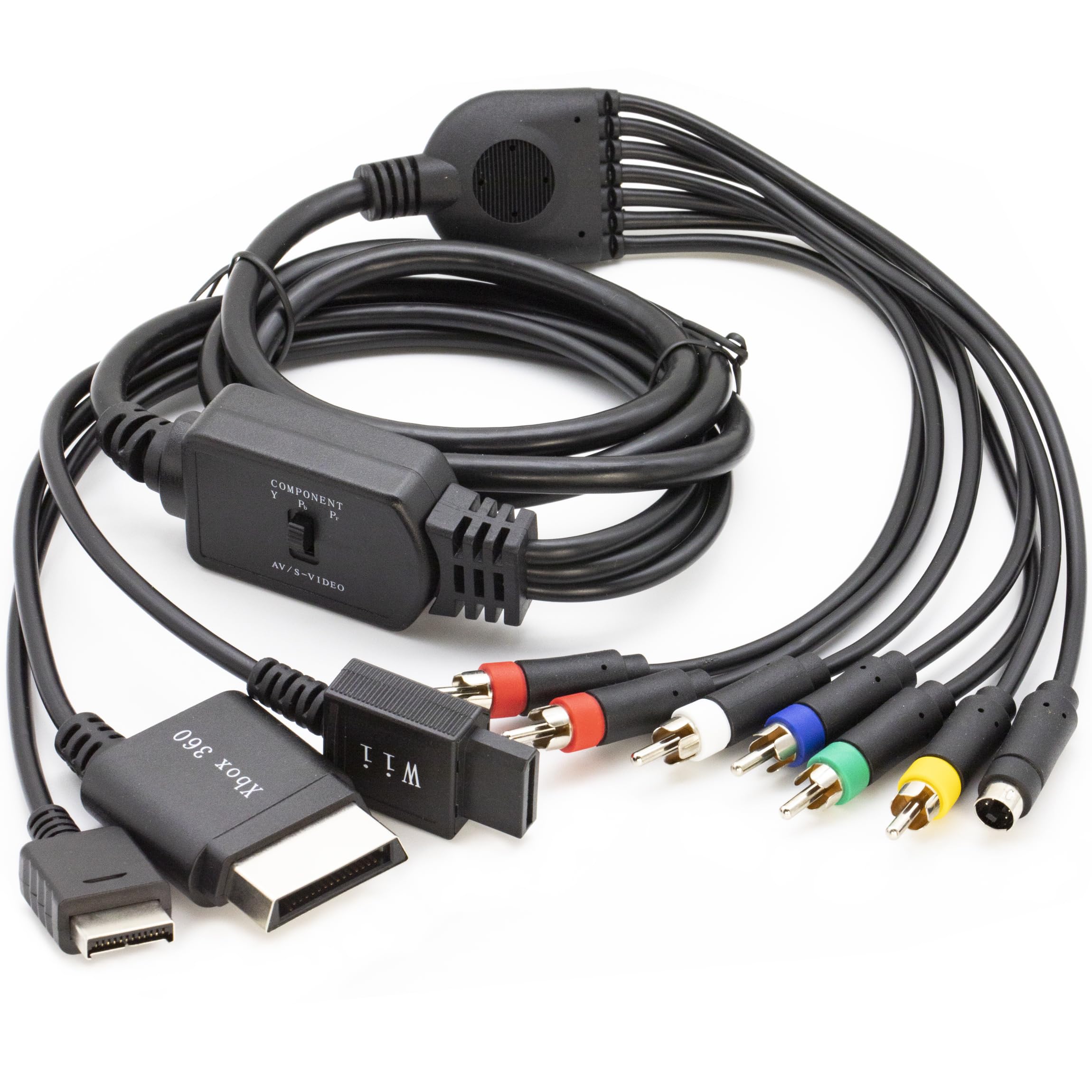 6FT S-Video to RCA AV Cable - 4-in-1 Multi-Device Component Video Adapter for Xbox 360, Wii, PS2, PS3 | Perfect for Gaming Setups & Home Theater Systems