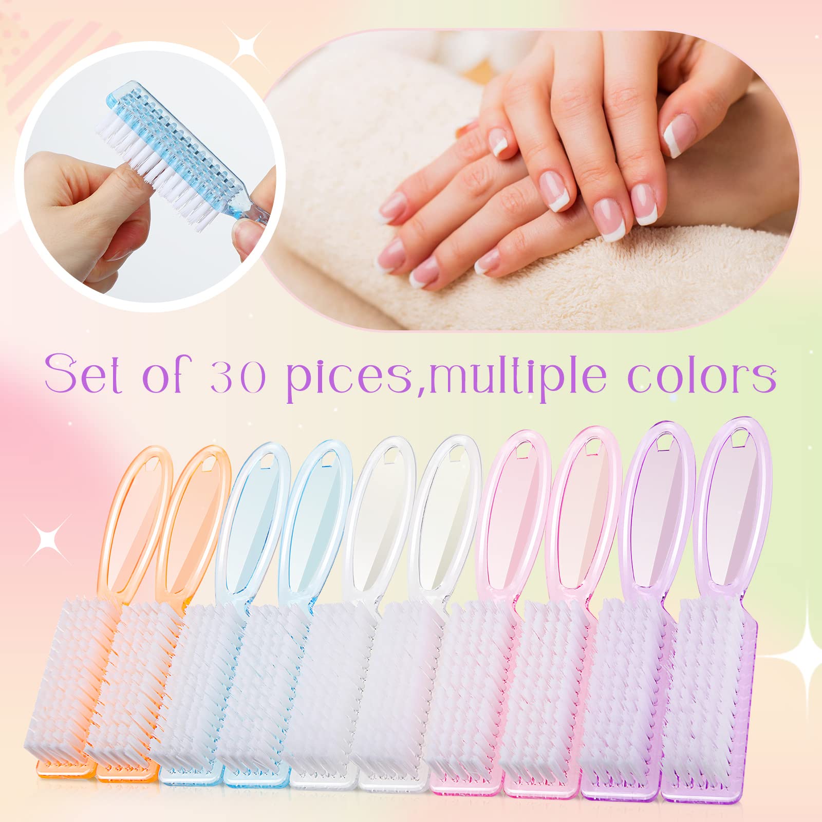 100 Pcs Bulk Nail Cleaning Brushes - Professional Manicure & Pedicure Scrubber Brushes for Fingernails and Toes - Durable Handle, 5 Colors - Perfect for Salons, Home Nail Care, and DIY Beauty Kits