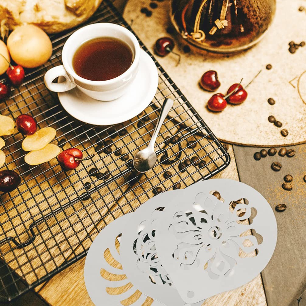 6-Piece Floral Coffee Stencil Set for DIY Cappuccino Latte Art, Cake & Gummy Decorating – Perfect for Home Baristas, Baking & Candy Making