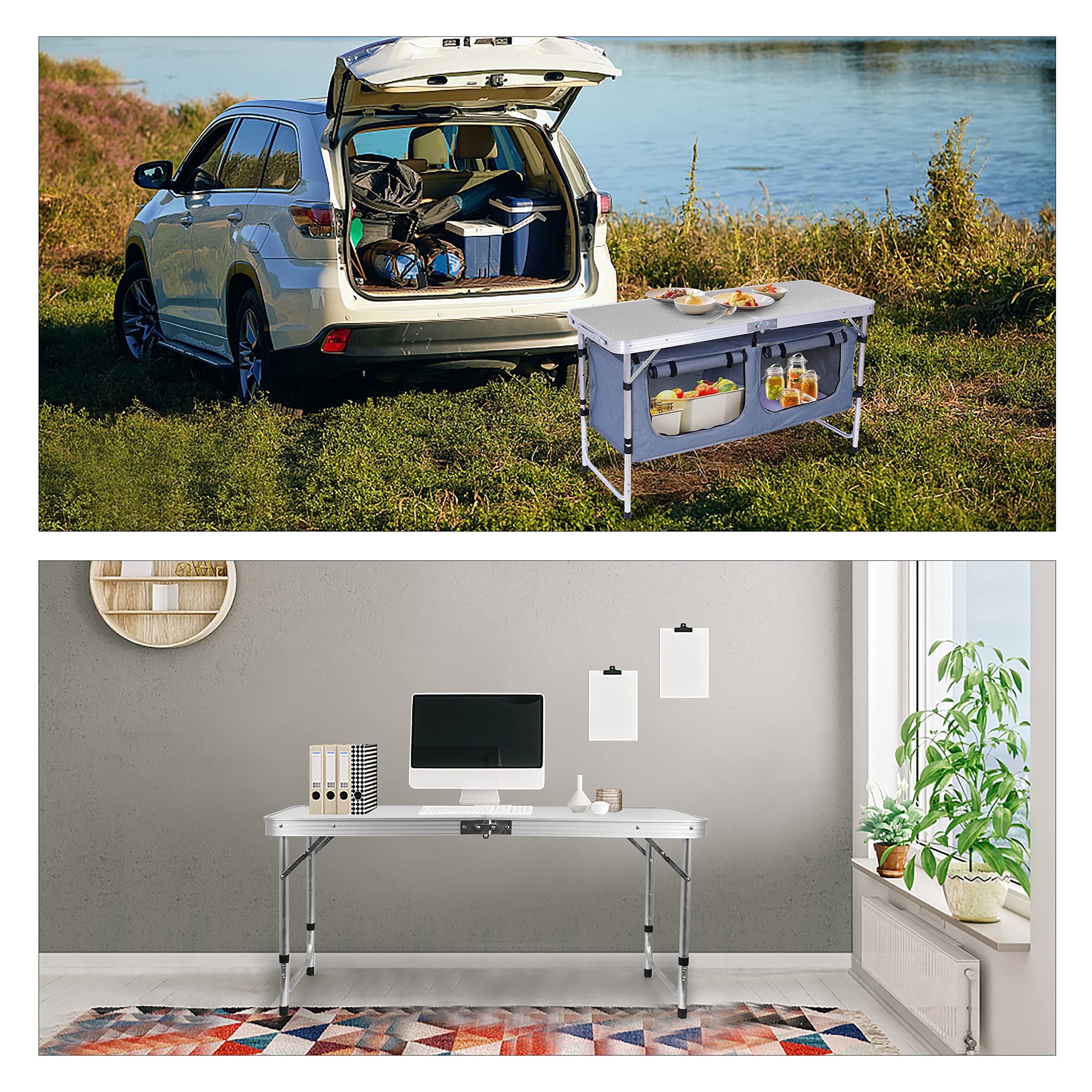 Premium Adjustable Height Folding Camping Table - Lightweight Aluminum Portable Picnic Table with Carry Handle for Outdoor, Beach, BBQ, Cooking | Perfect for Camping, Festivals, Office & Indoor Use