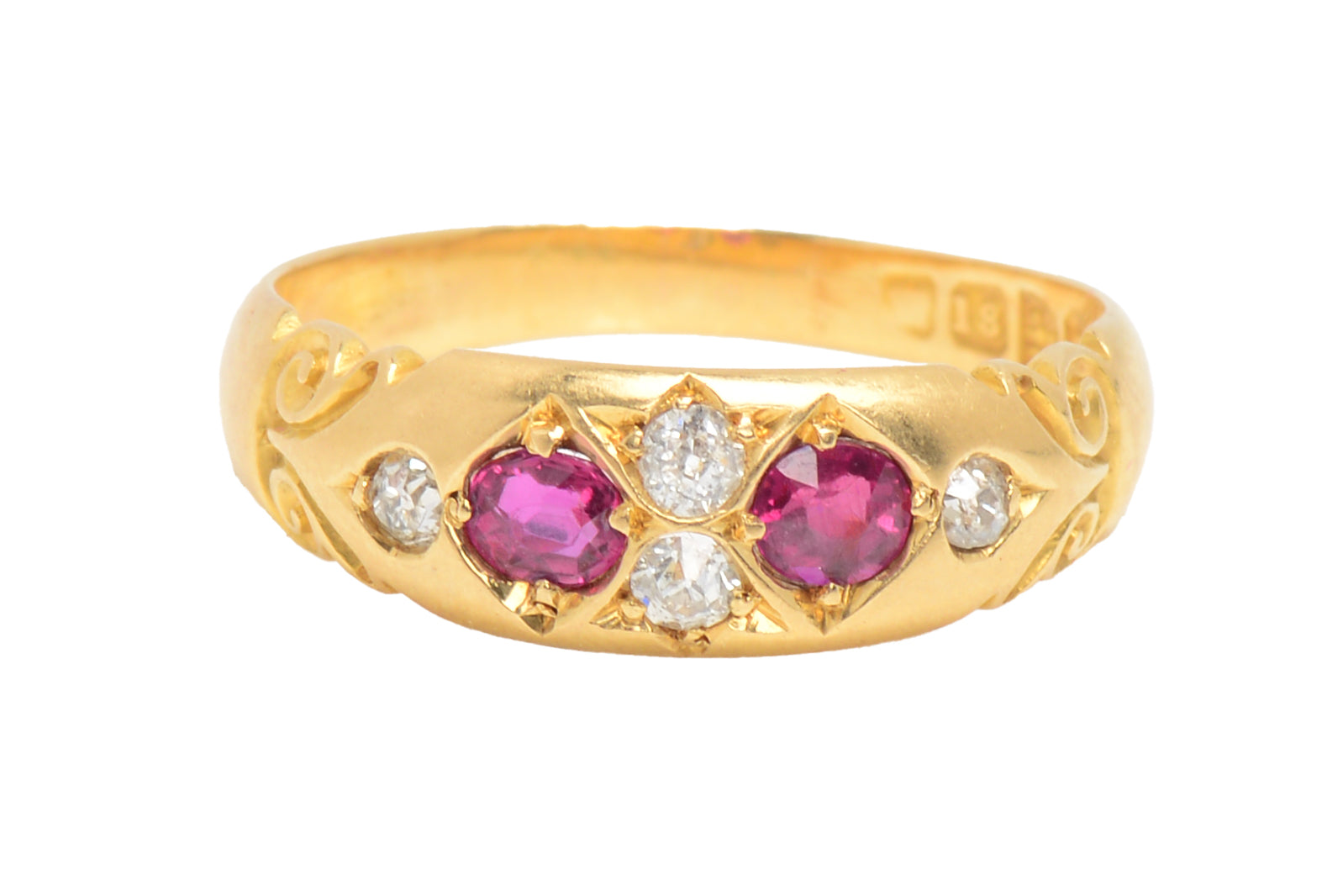 Vintage 18k Gold Ruby Diamond Ring - Antique Jewelry from 1899 for Weddings, Anniversaries & Special Occasions