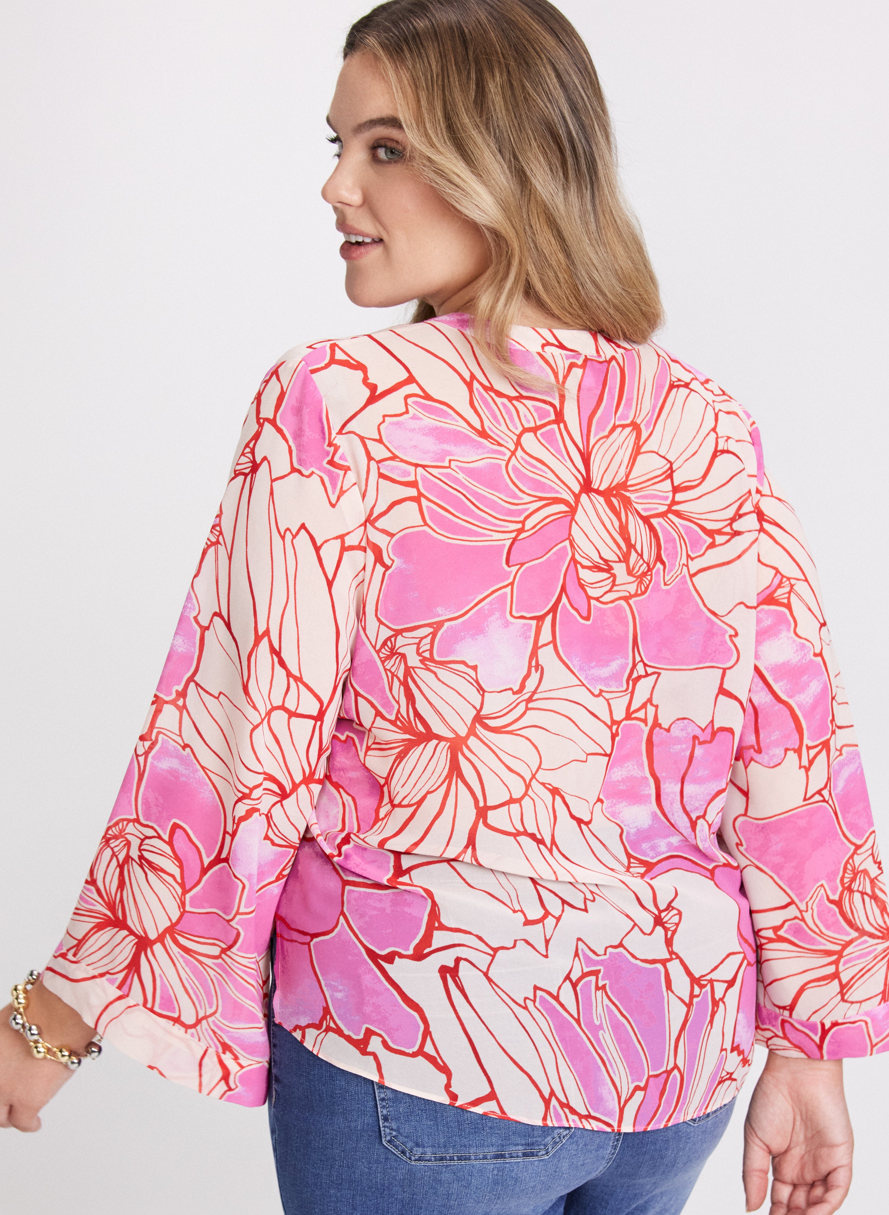 Floral Print Blouse for Women - Elegant Flowy Summer Tops with V-Neck & Short Sleeves - Perfect for Office, Date Night & Outdoor Events