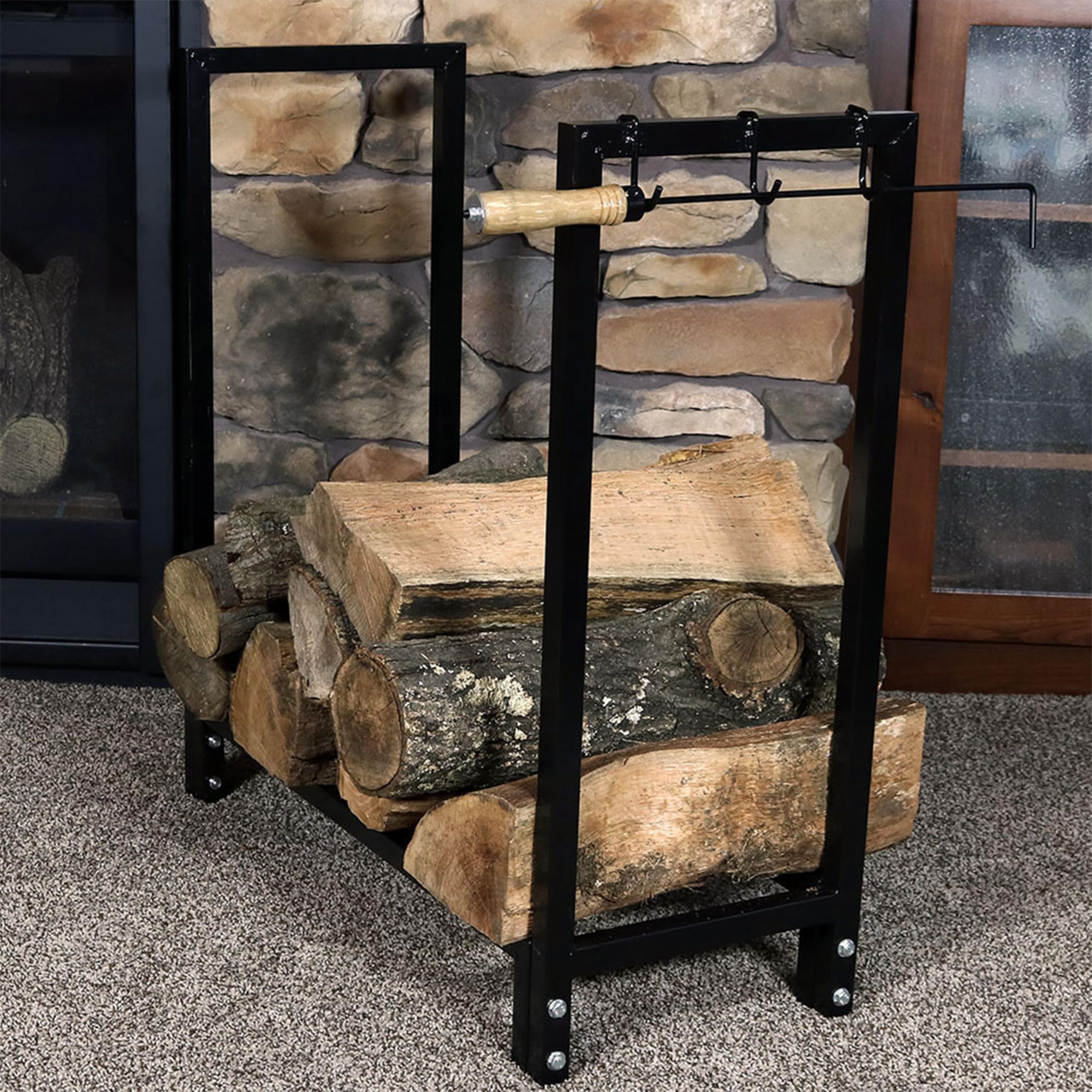 Sunnydaze Firewood Log Rack with Cover - 30-Inch Indoor/Outdoor Wood Storage Holder for Fireplace, Patio, and Camping - Weather-Resistant Firewood Organizer