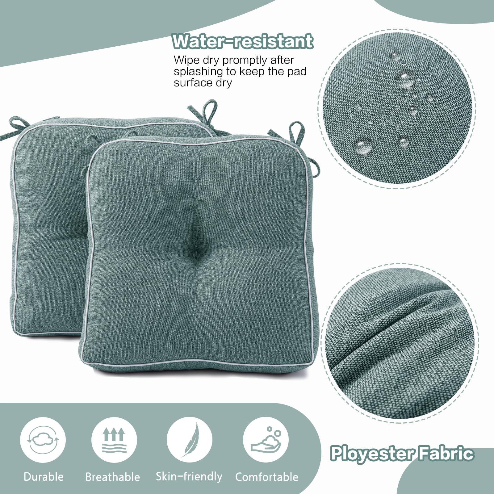 4 Pack Chair Cushions for Dining Chairs - Shredded Memory Foam Seat Pads with Ties, 16.5