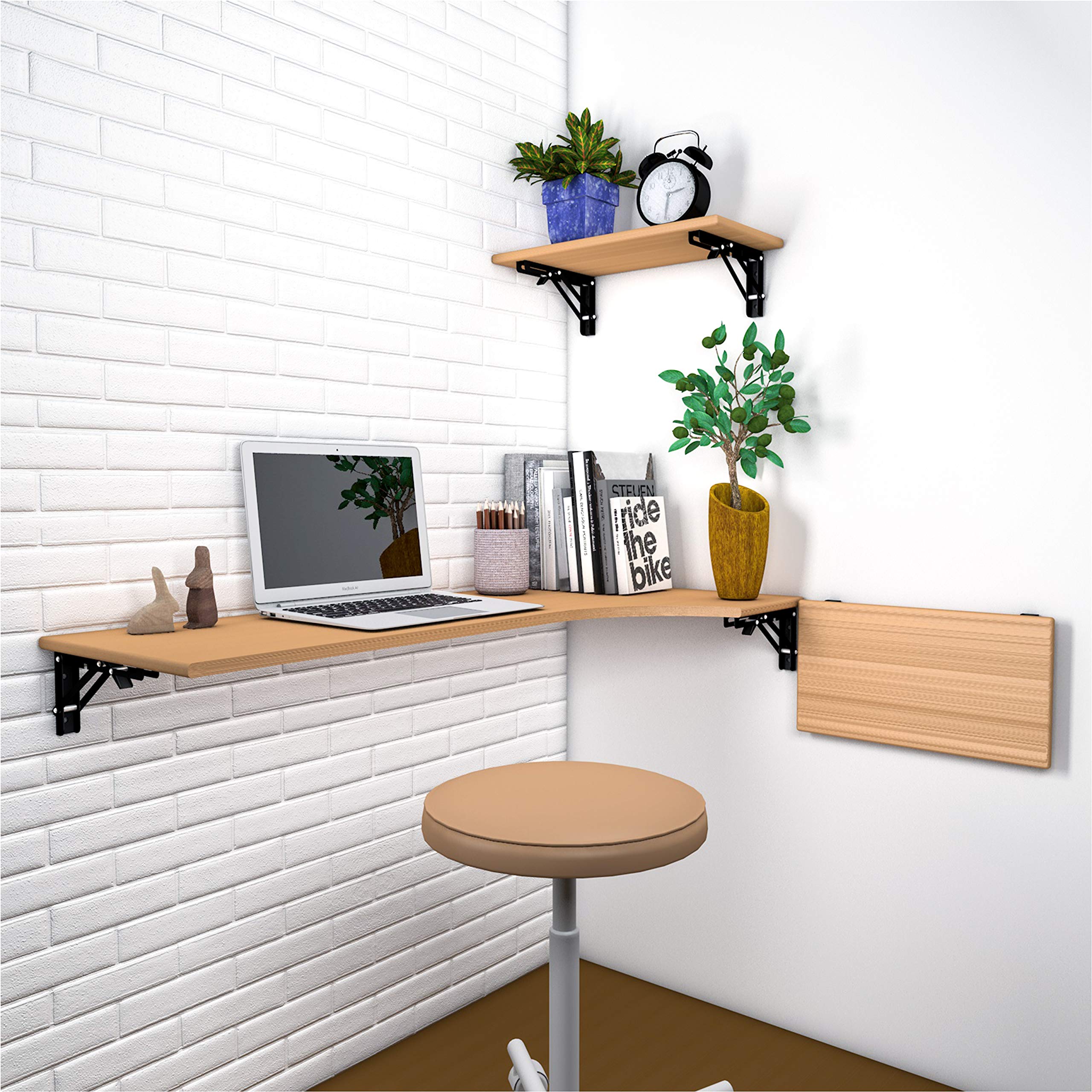Heavy Duty 11.81 Inch Stainless Steel Floating Shelf Brackets (2 Pack) - Wall Mounted Space Saving Folding Shelves for Small Spaces - Perfect for DIY Home Office, Kitchen, Bathroom & Workspace Organization