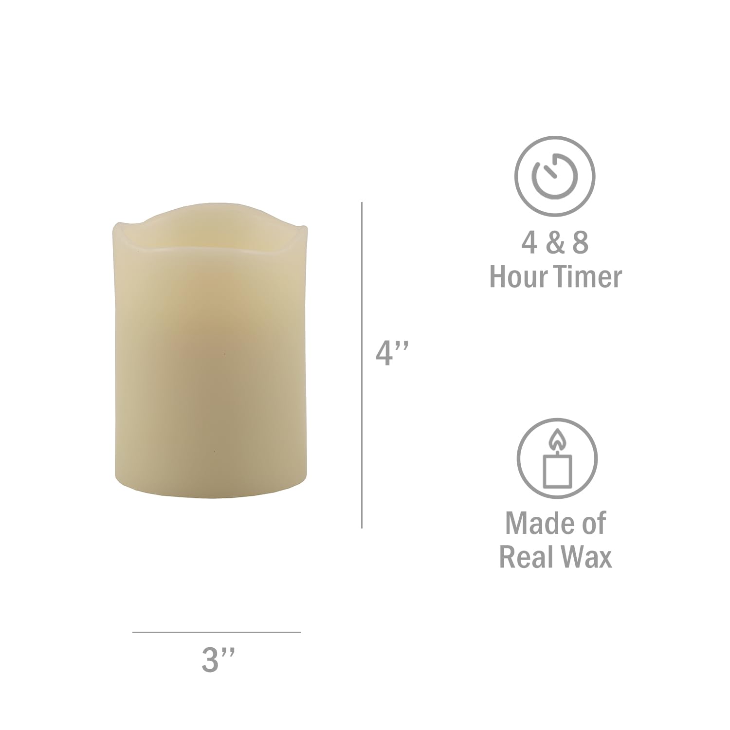 Realistic Ivory Flameless LED Pillar Candles - Battery Operated with Flickering Flame Effect & 4/8 Hour Timer (3
