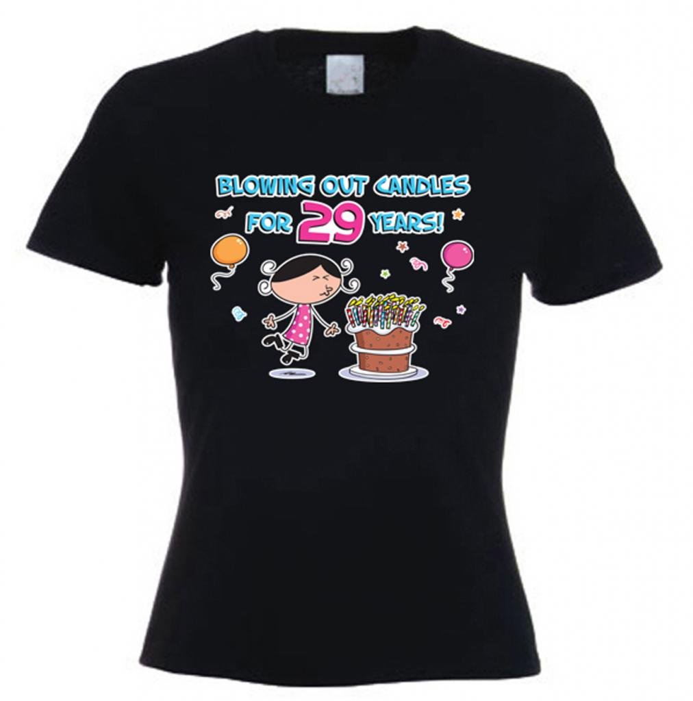 Women's 29th Birthday T-Shirt - 'Blowing Out Candles' Funny Tribal Design - Perfect for Birthday Parties & Celebrations