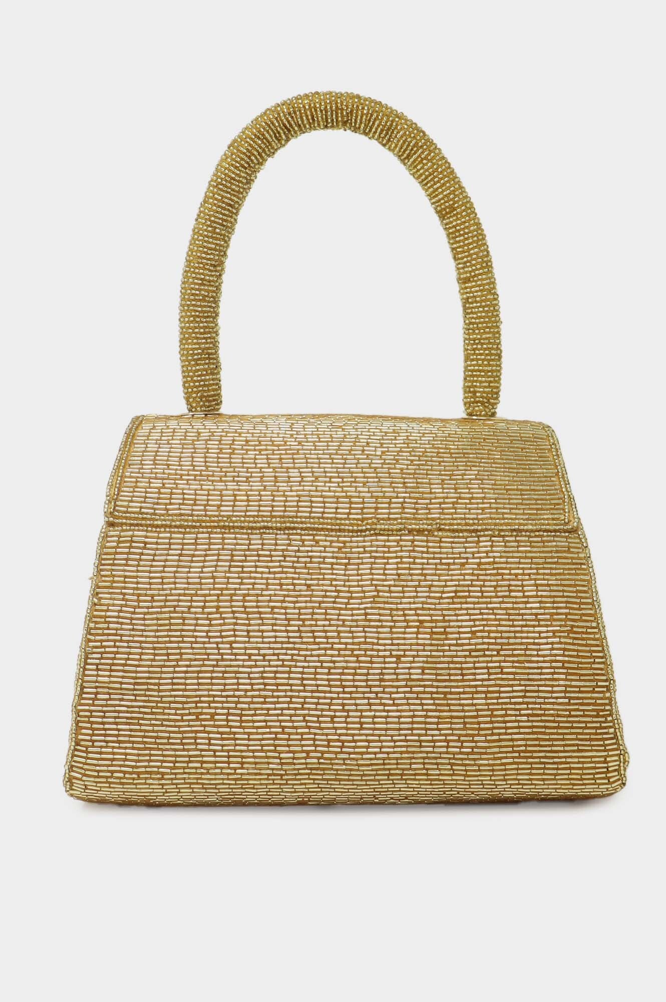Elegant Beaded Handbag for Women - Light Gold Clutch Purse | Perfect for Evening Parties, Weddings & Special Occasions