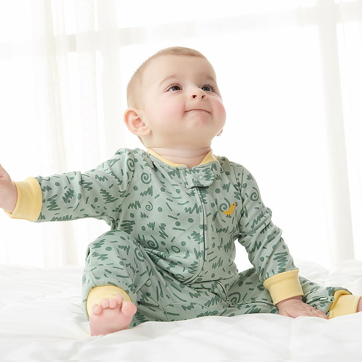 Teach Leanbh Baby 2-Pack 100% Cotton Romper Jumpsuits with Two-Way Zipper - Long Sleeve Footless Sleep and Play Outfits for Newborns & Infants | Perfect for Daycare, Playtime & Comfortable Sleep