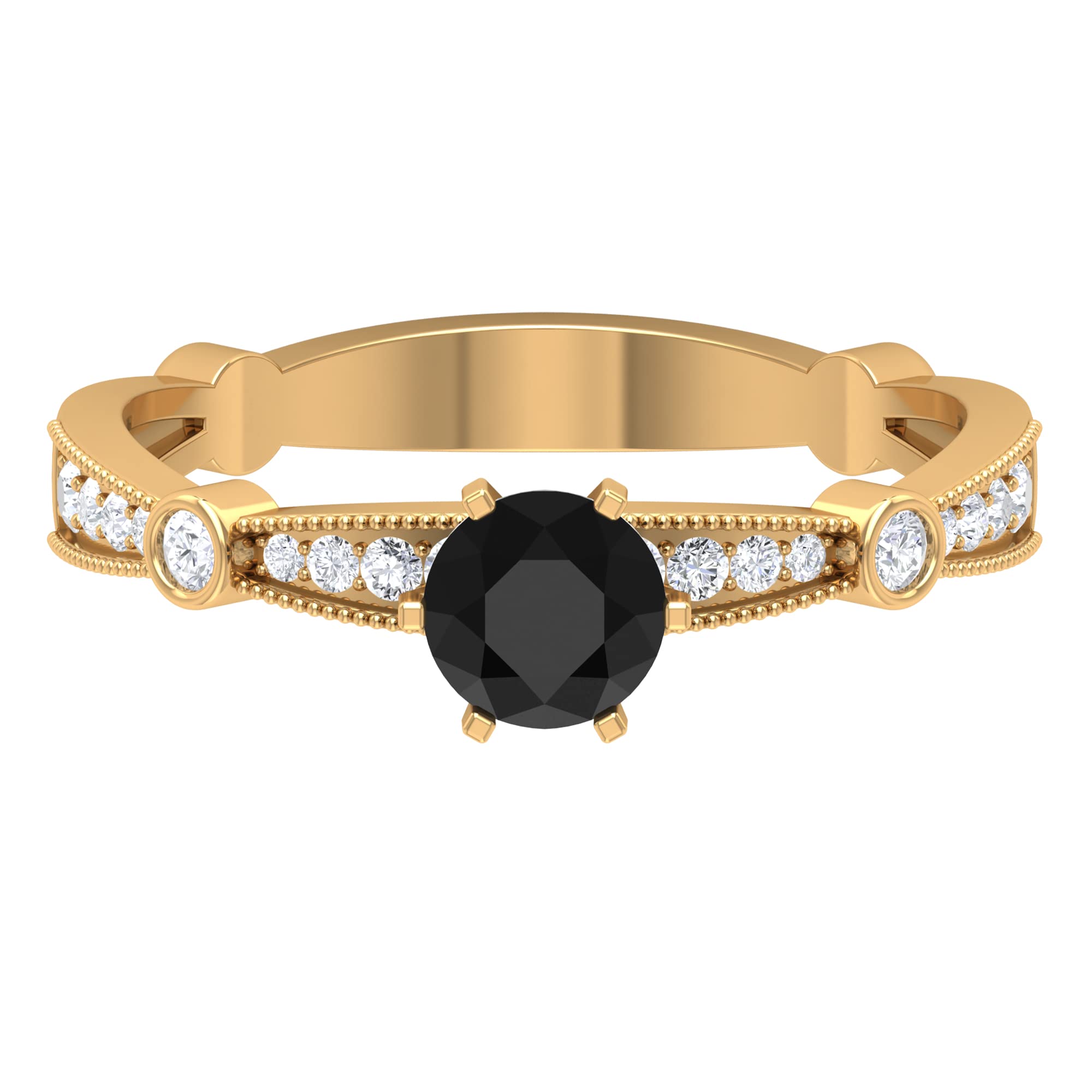 1 CT Black Onyx and Diamond Ring - 5mm Round Cut December Birthstone Engagement Ring in 14K Solid Gold - Elegant Solitaire Jewelry for Weddings, Anniversaries & Special Occasions